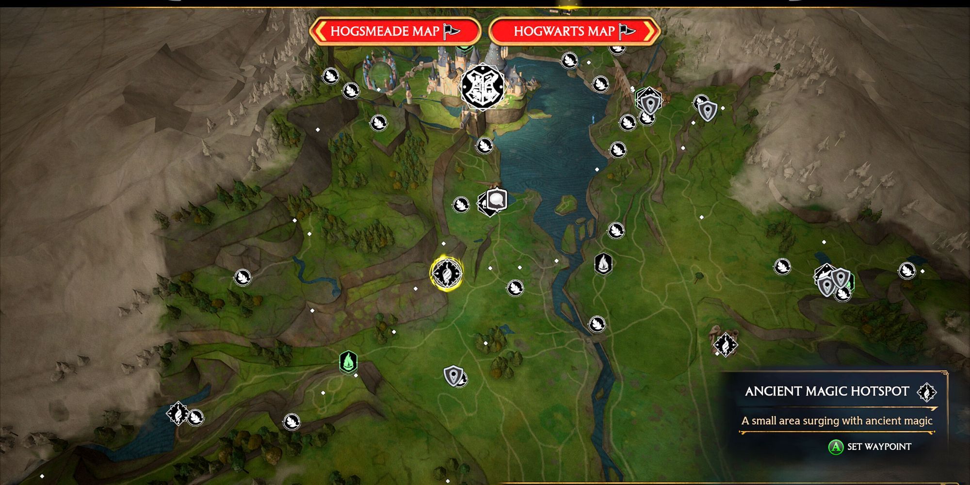 Hogwarts Legacy Ancient Magic Hotspot map location Lower Hogsfield