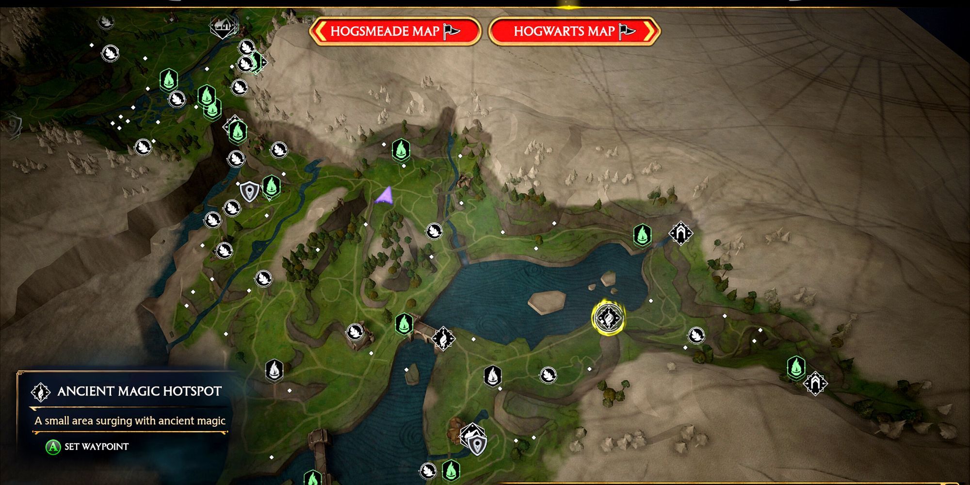 Hogwarts Legacy Ancient Magic Hotspot map location Marunweem Lake 