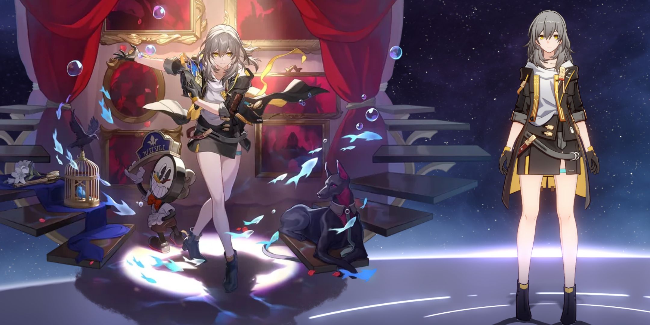 Honkai Star Rail Harmony Trailblazer menu and splash art on top of each other