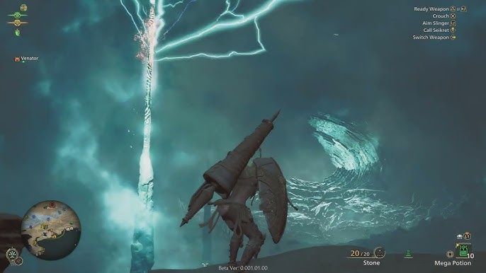 Lightning striking a tree in Monster Hunter Wilds