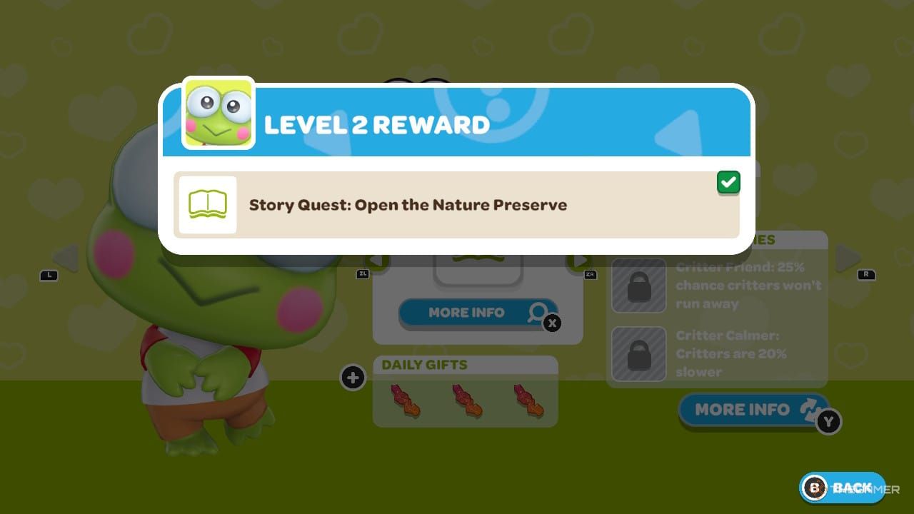 Keroppi's Level 2 reward quest in Hello Kitty Island Adventure.