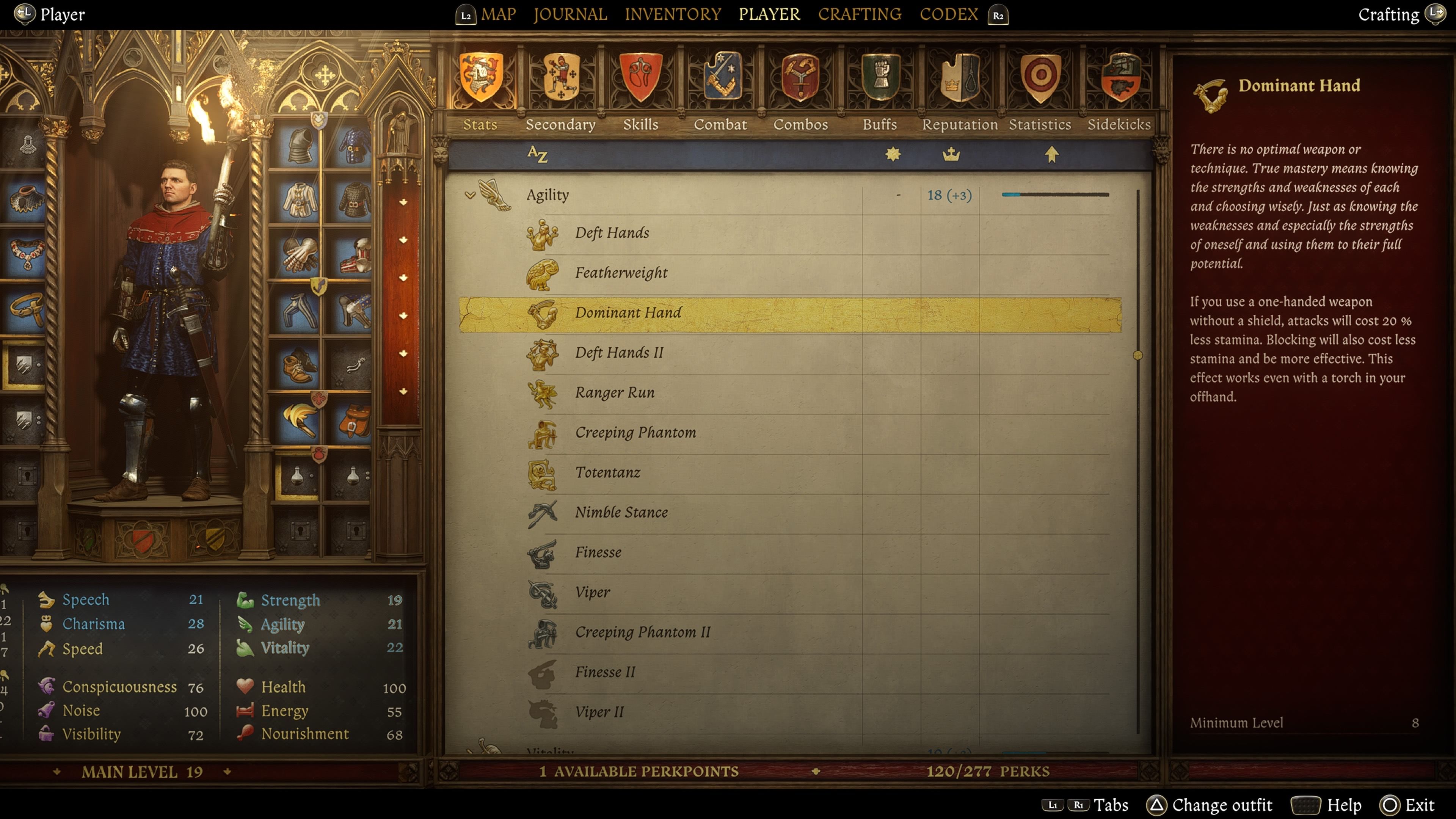 Kingdom Come: Deliverance 2 screenshot of dominant hand perk.
