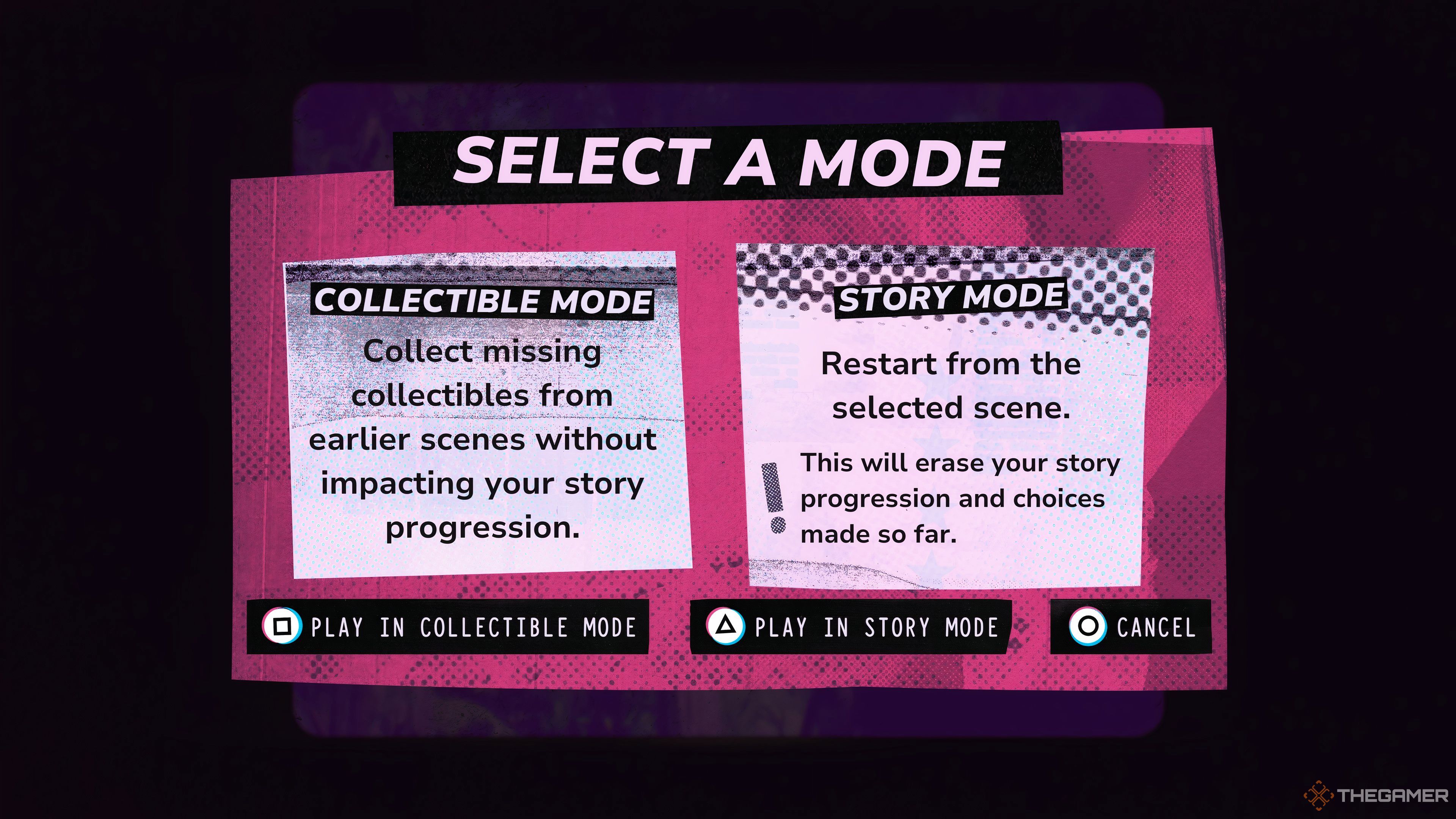 The mode selection screen for replaying scenes in Lost Records: Bloom & Rage. 