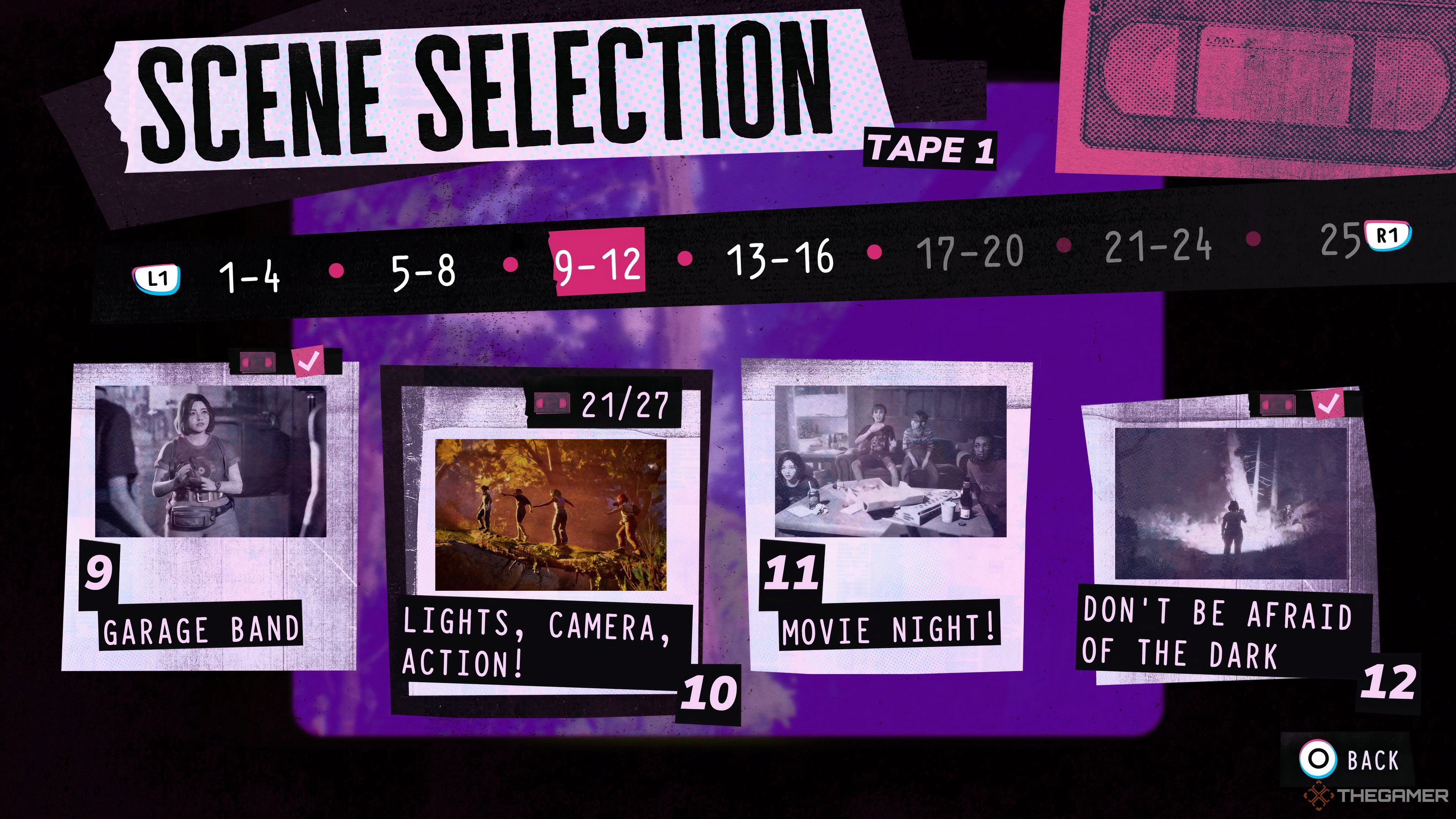 The scene selection and scene replay UI in Lost Records: Bloom & Rage. 