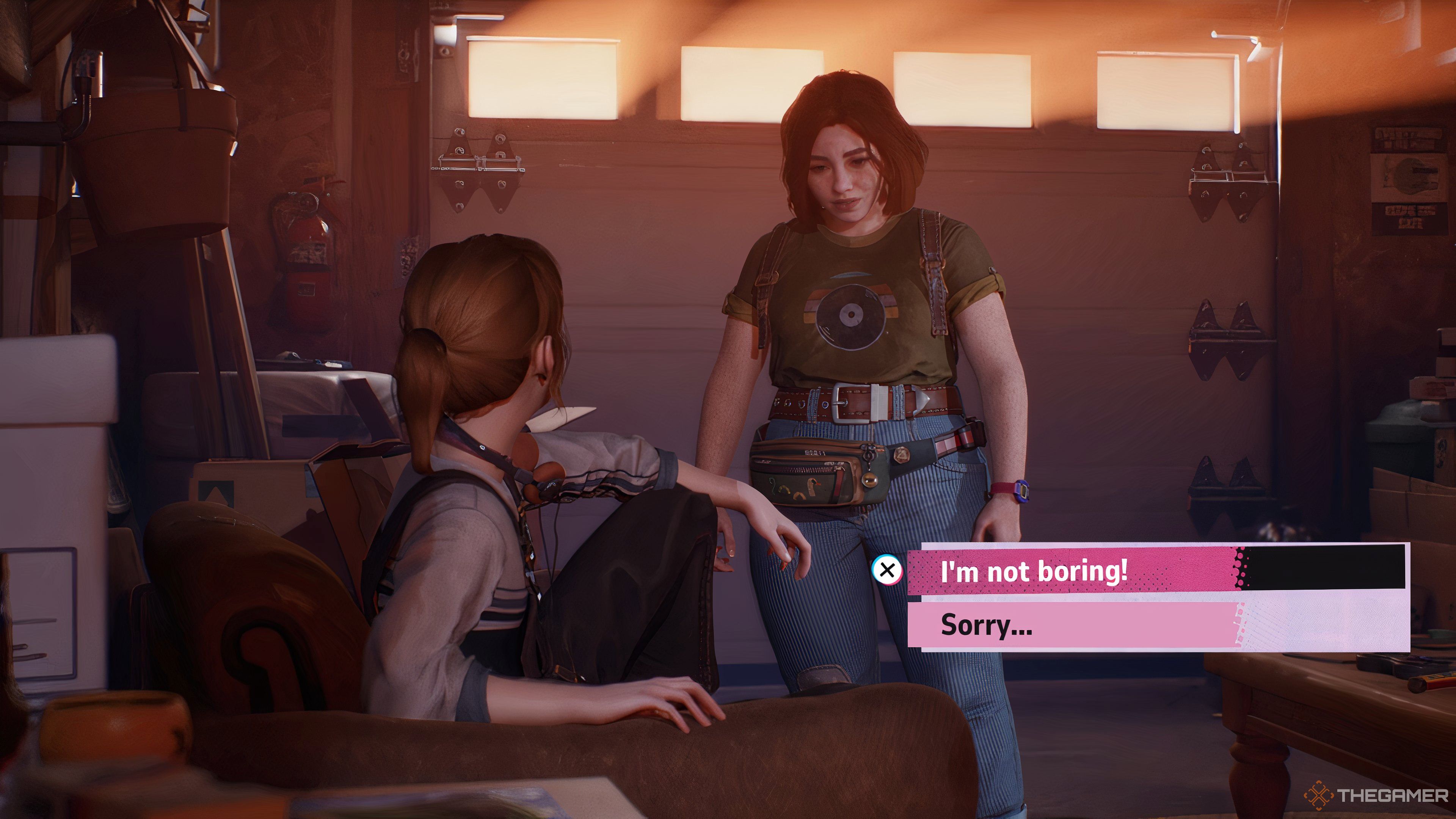 Swann talking to Kat in Nora's Garage in Lost Records: Bloom & Rage