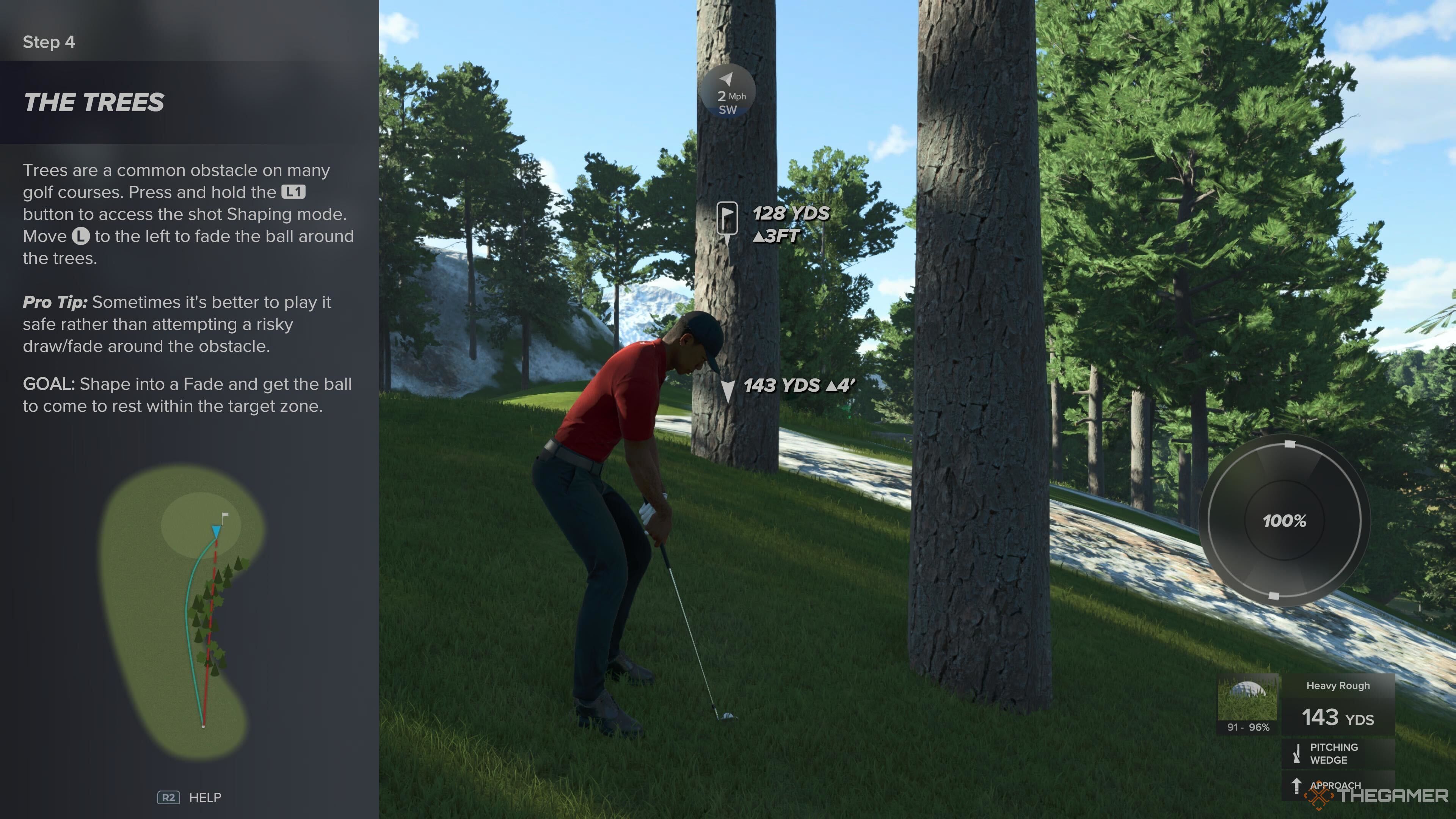 Tiger woods shooting around a tree in PGA Tour 2K25.