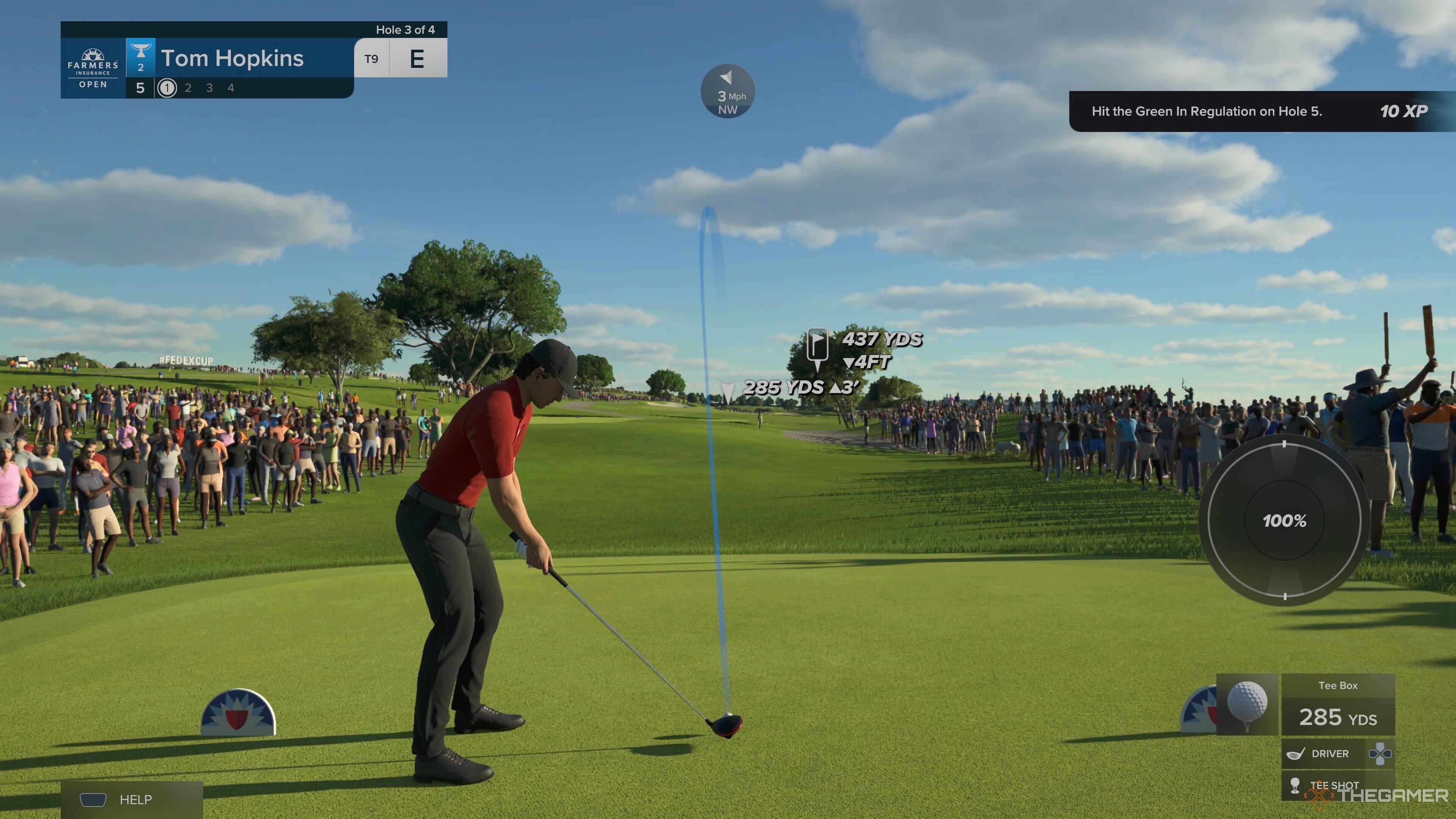 A player teeing off in red in PGA Tour 2K25.