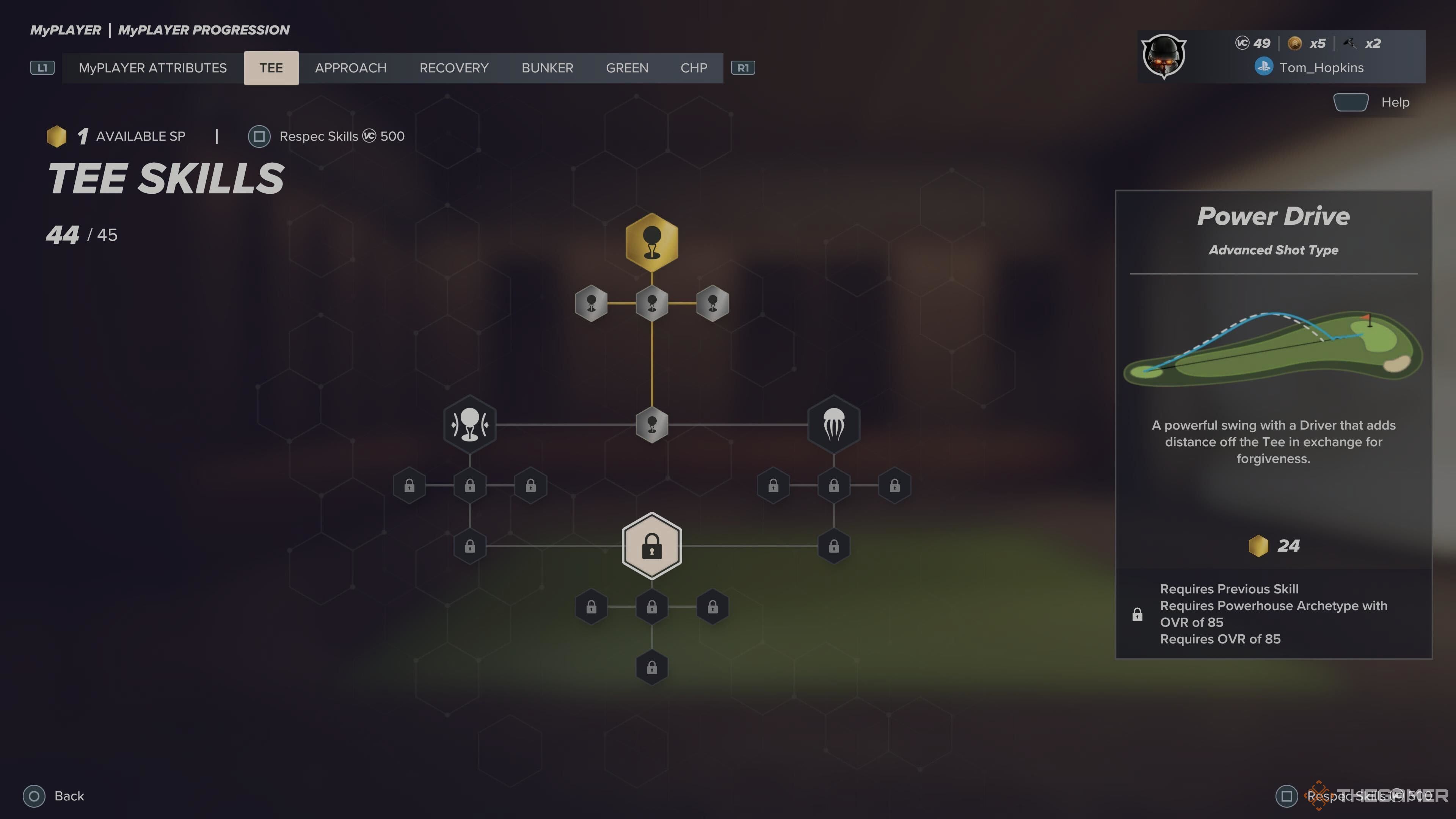 The power drive skill in the tee tree in PGA Tour 2K25.