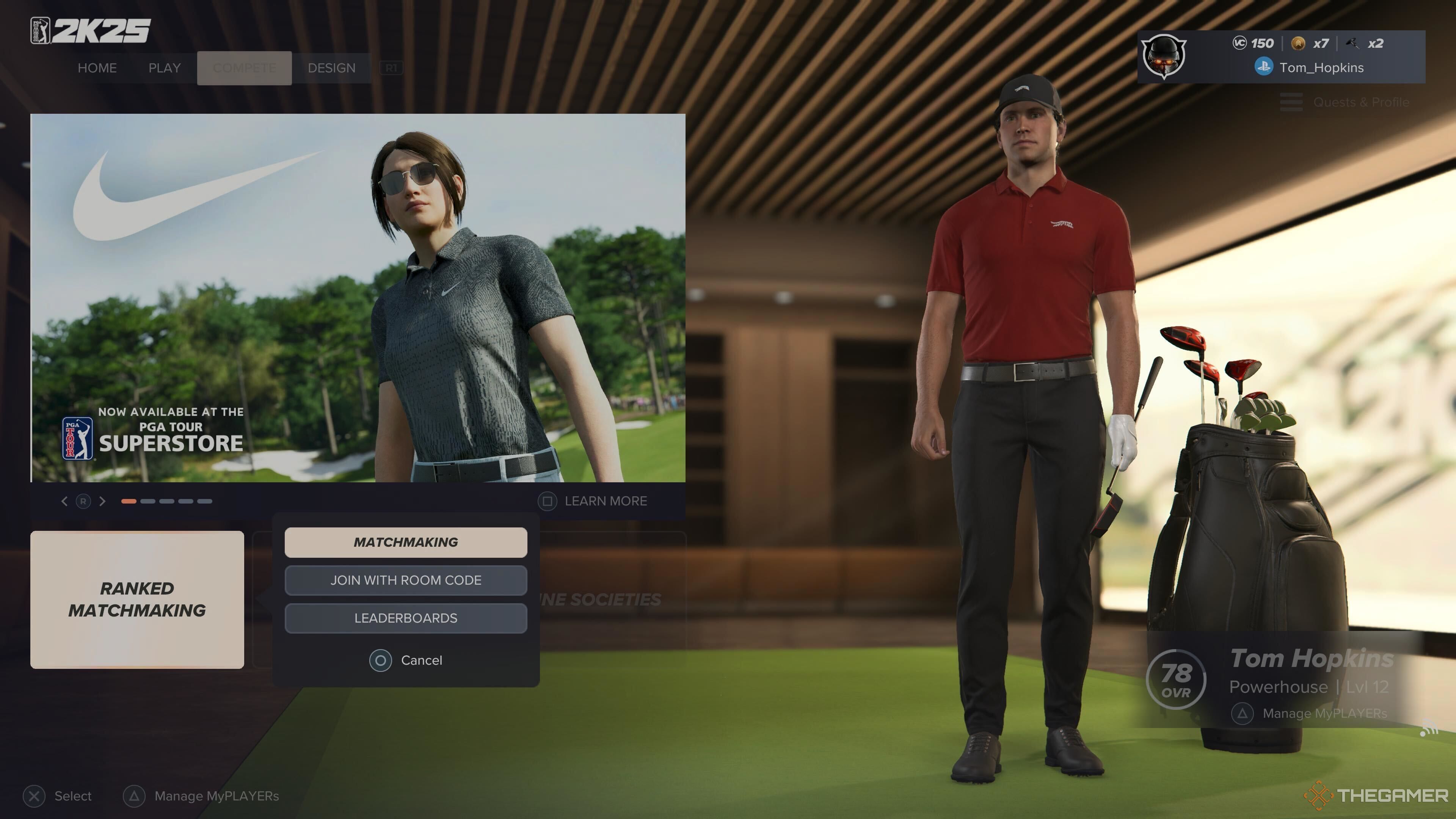The ranked play menu in PGA Tour 2K25.