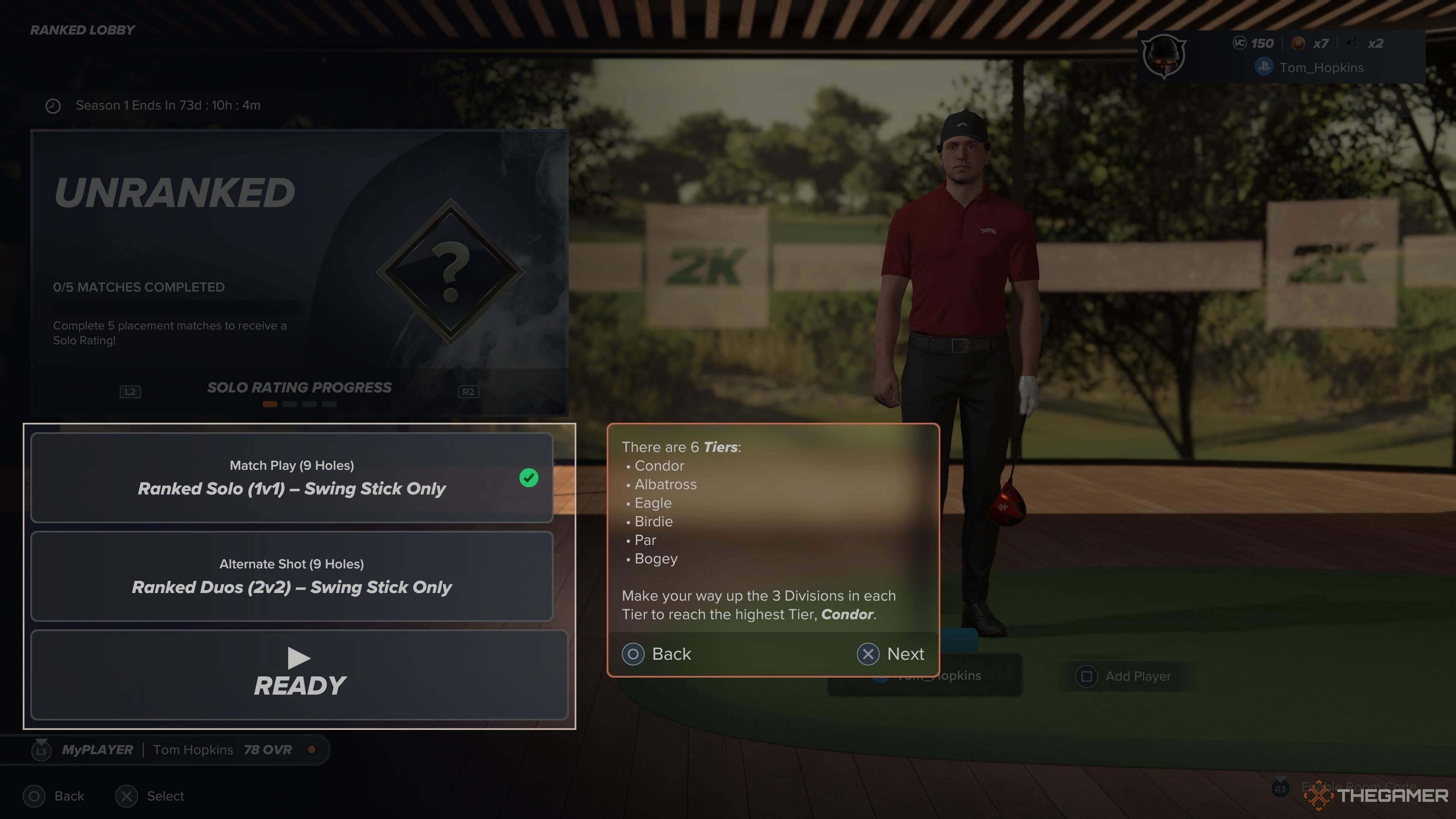 The menu showing the ranked tiers in PGA Tour 2K25.