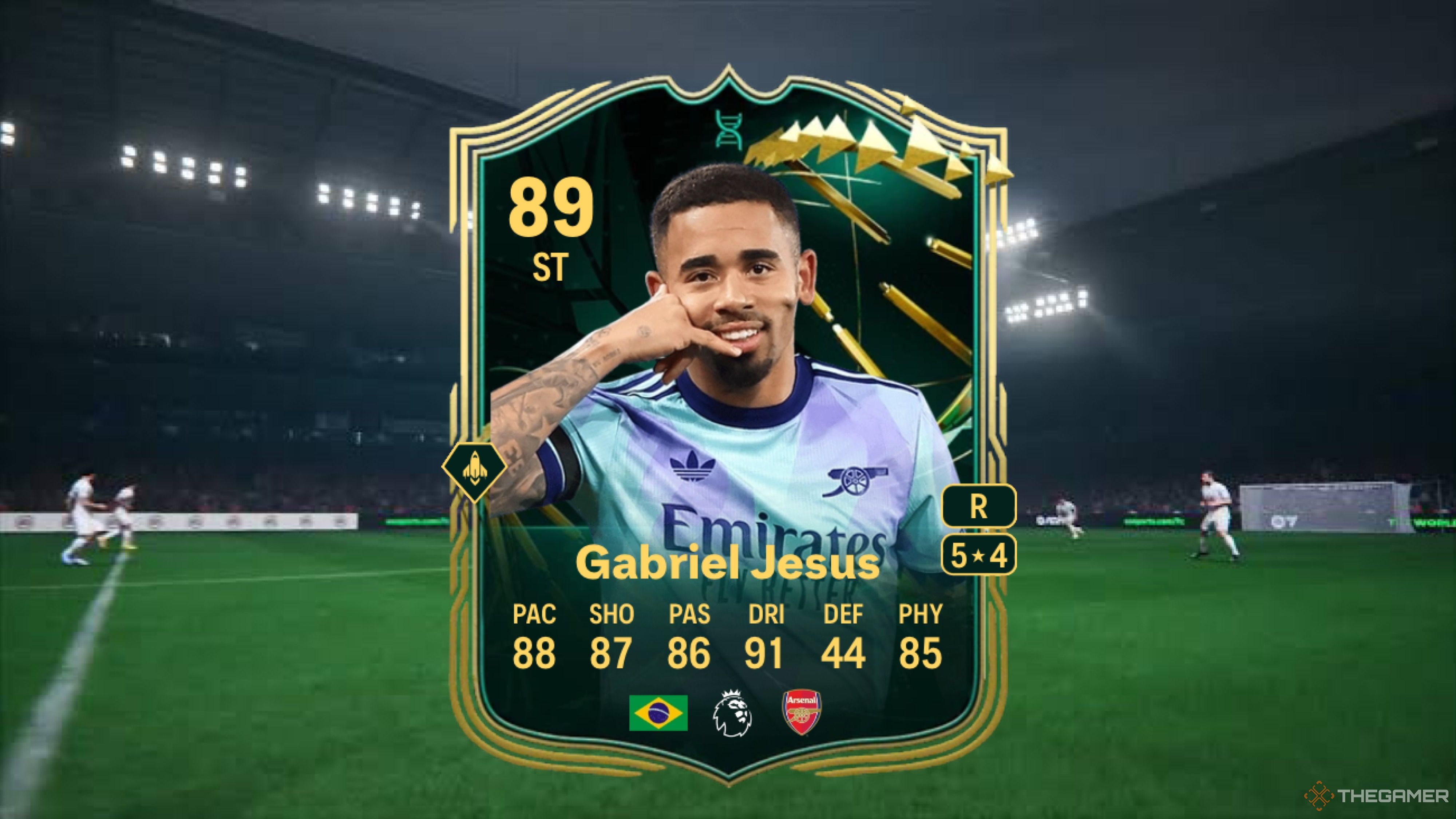 Image showing Gabriel Jesus card against a faded pitch background.