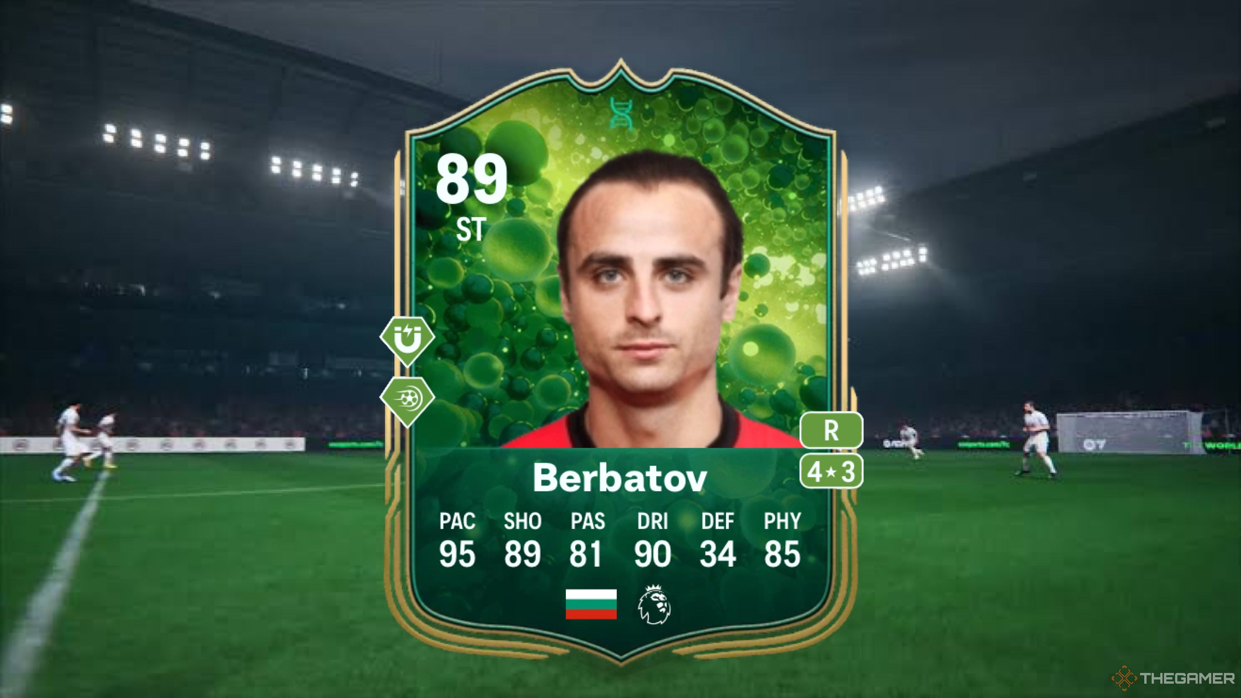 Image showing Berbatov card against a faded pitch background.