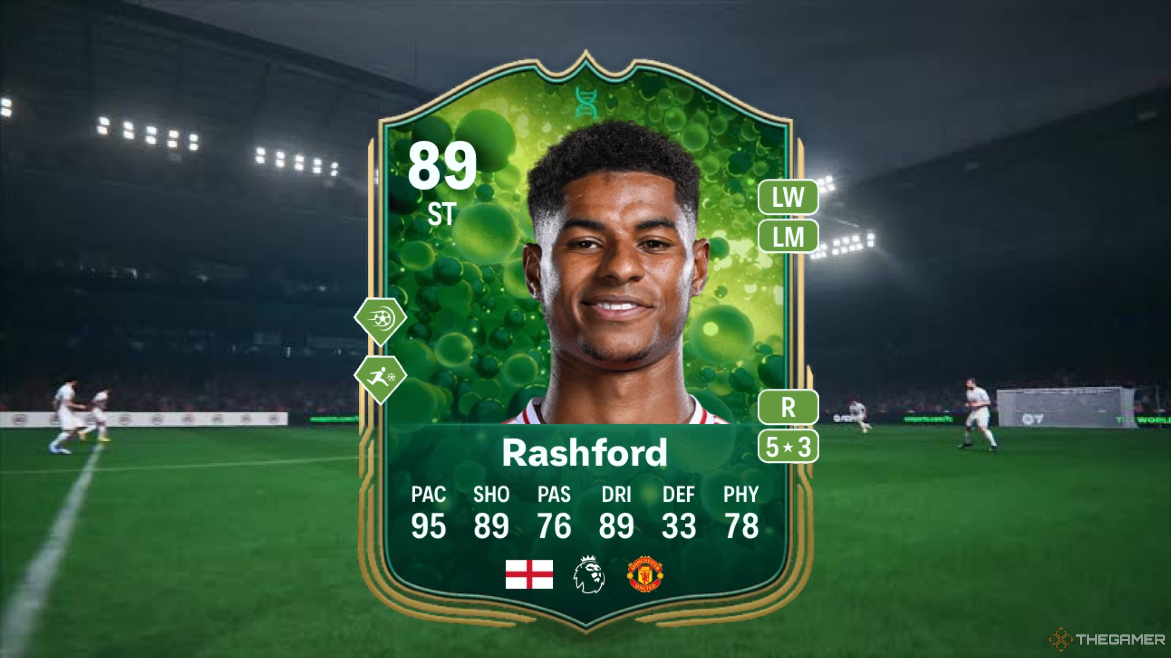 Image showing Rashford card against a faded pitch background.