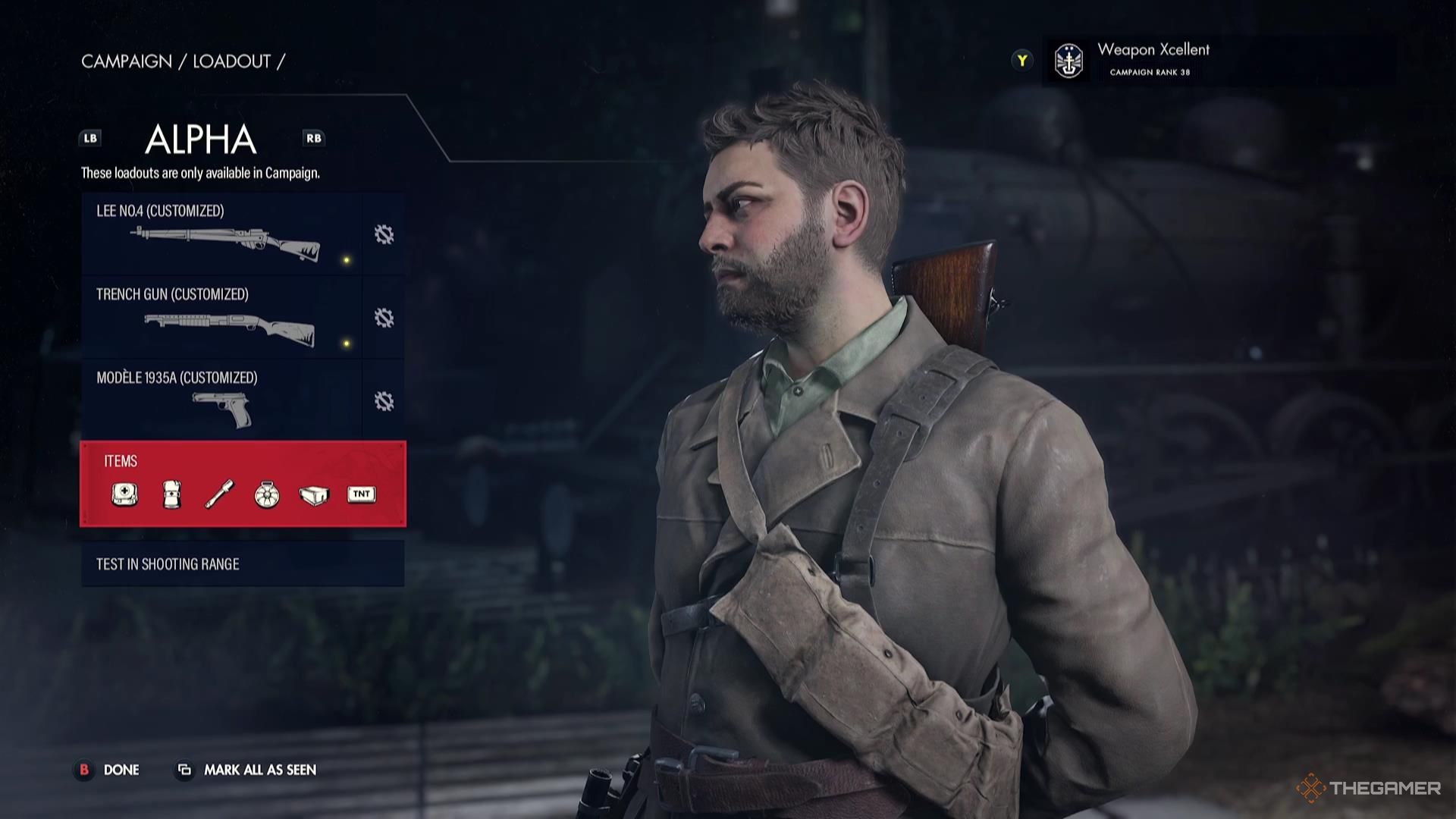 Items highlighted in the Authentic loadout in Sniper Elite Resistance.