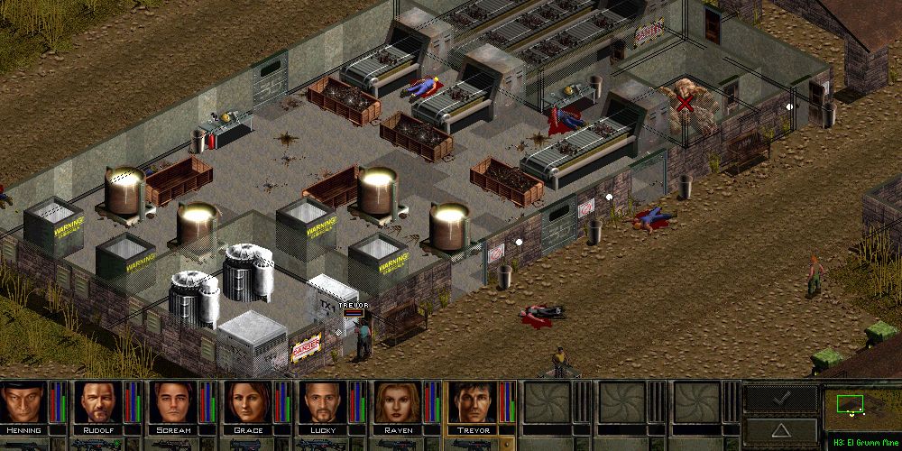 A battle at a factory in Jagged Alliance 2.