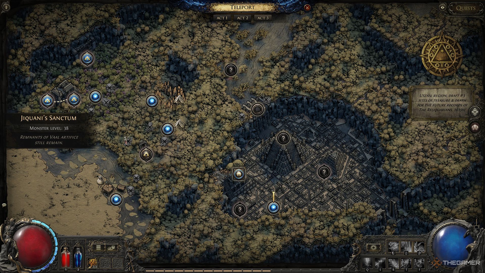 The overworld map showing Jiquani's Sanctum in Path of Exile 2.