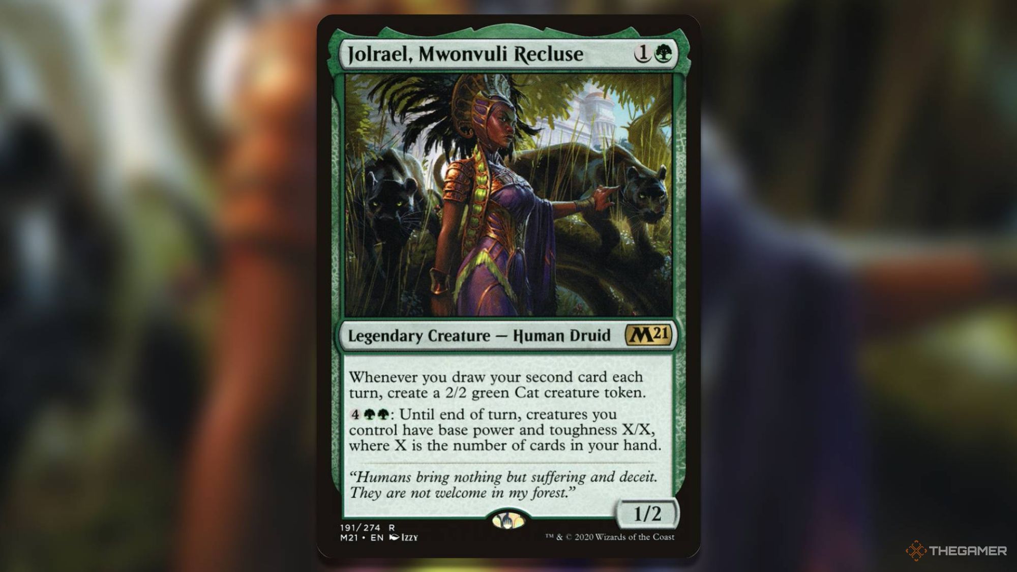 Jolrael moves, flanked by two panthers in the Jolrael, Mwonvuli Recluse card.