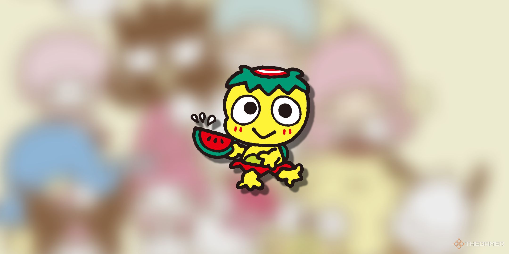 Kappa Rumba on a blurry Sanrio background.