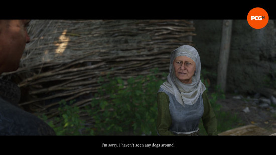 Kingdom Come Deliverance 2 Mutt: a woman wearing medieval peasant clothes sits at a table.