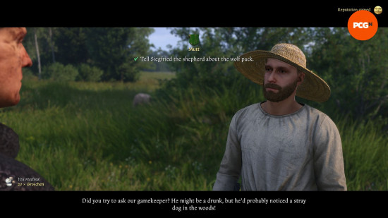 Kingdom Come Deliverance 2 Mutt: an old medieval shepherd wearing a straw hat.