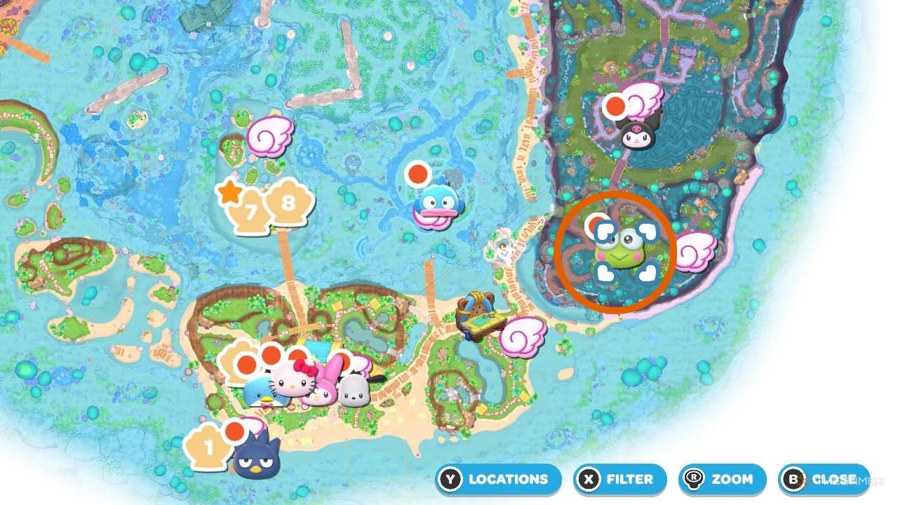 Keroppi location on the map in Hello Kitty Island Adventure.