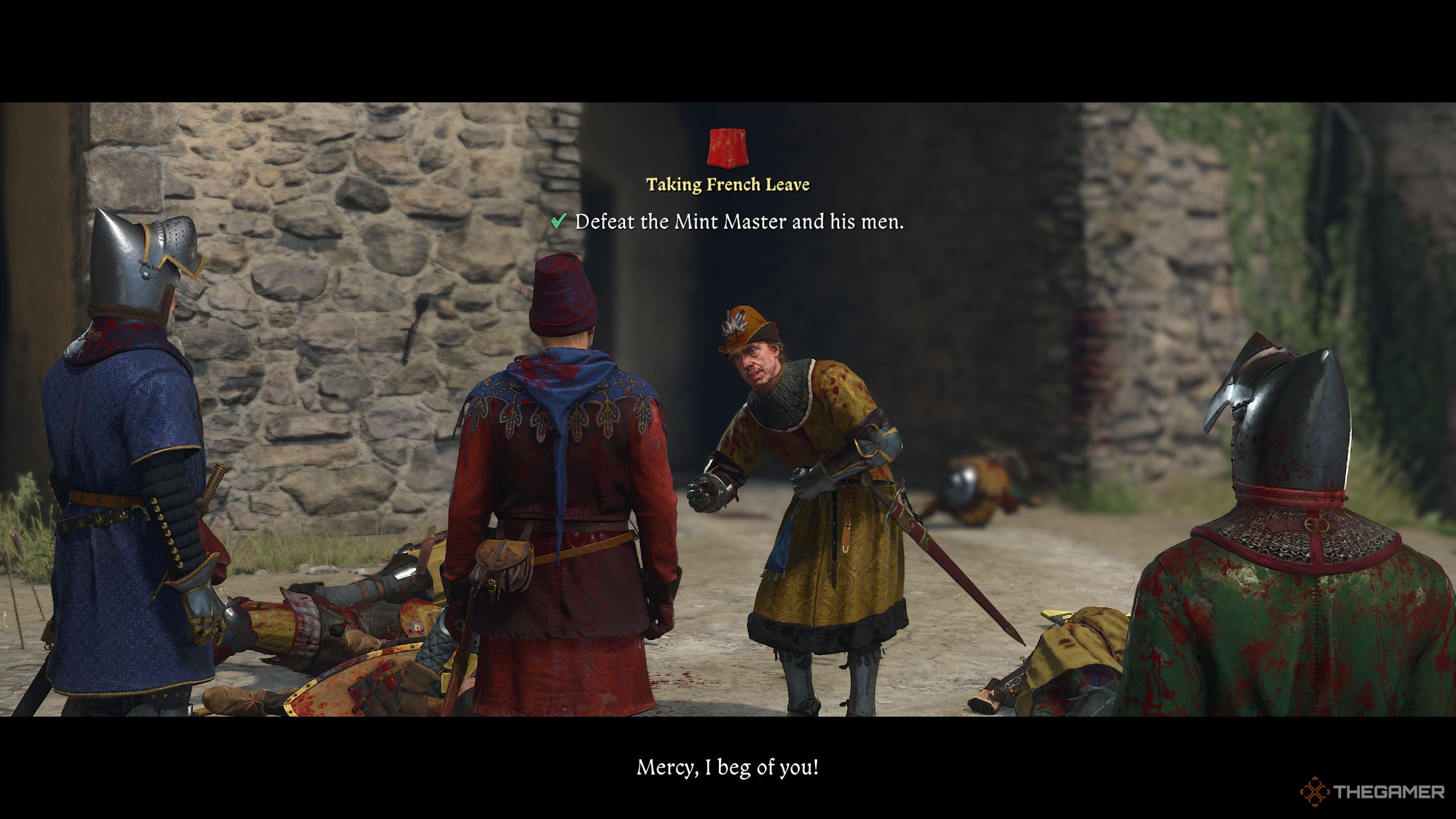 Henry standing in front of Mint Master, who is begging for mercy.