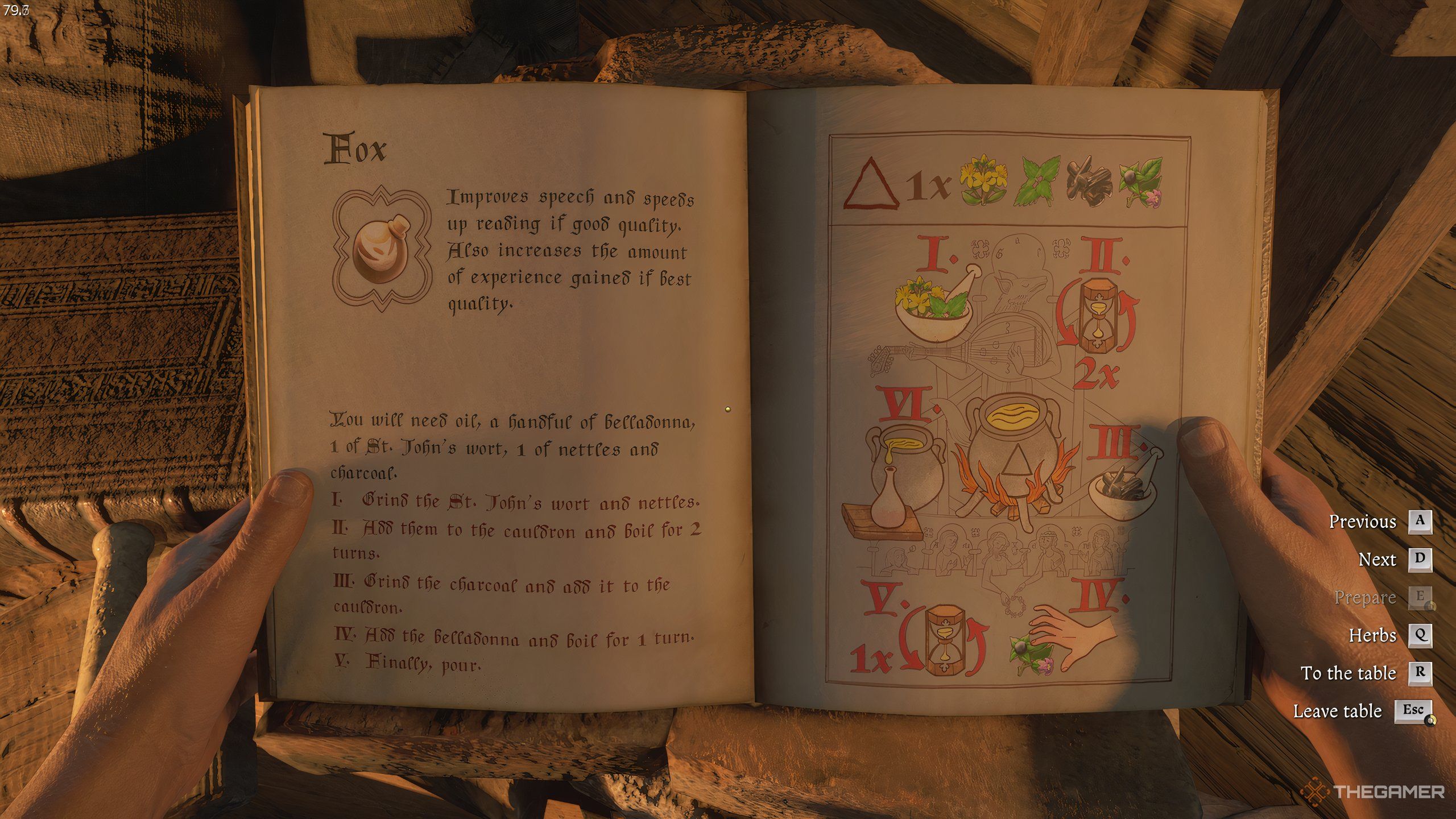 A book showing fox potion recipe in Kingdom Come: Deliverance 2.