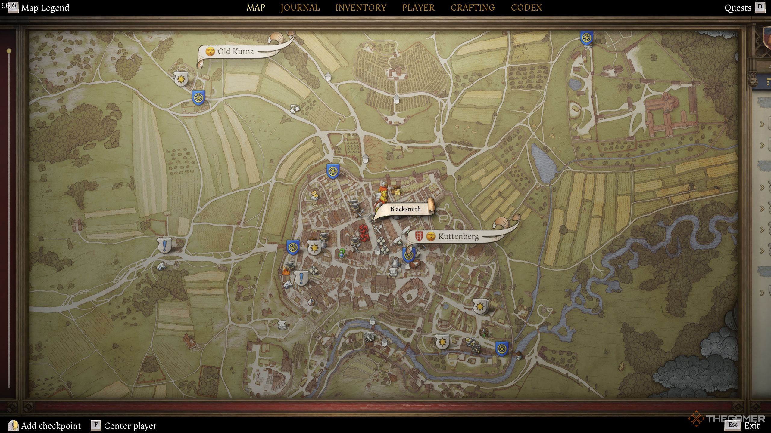 A gameplay screenshot showing a blacksmith location on the map in kingdom Come: Deliverance 2.