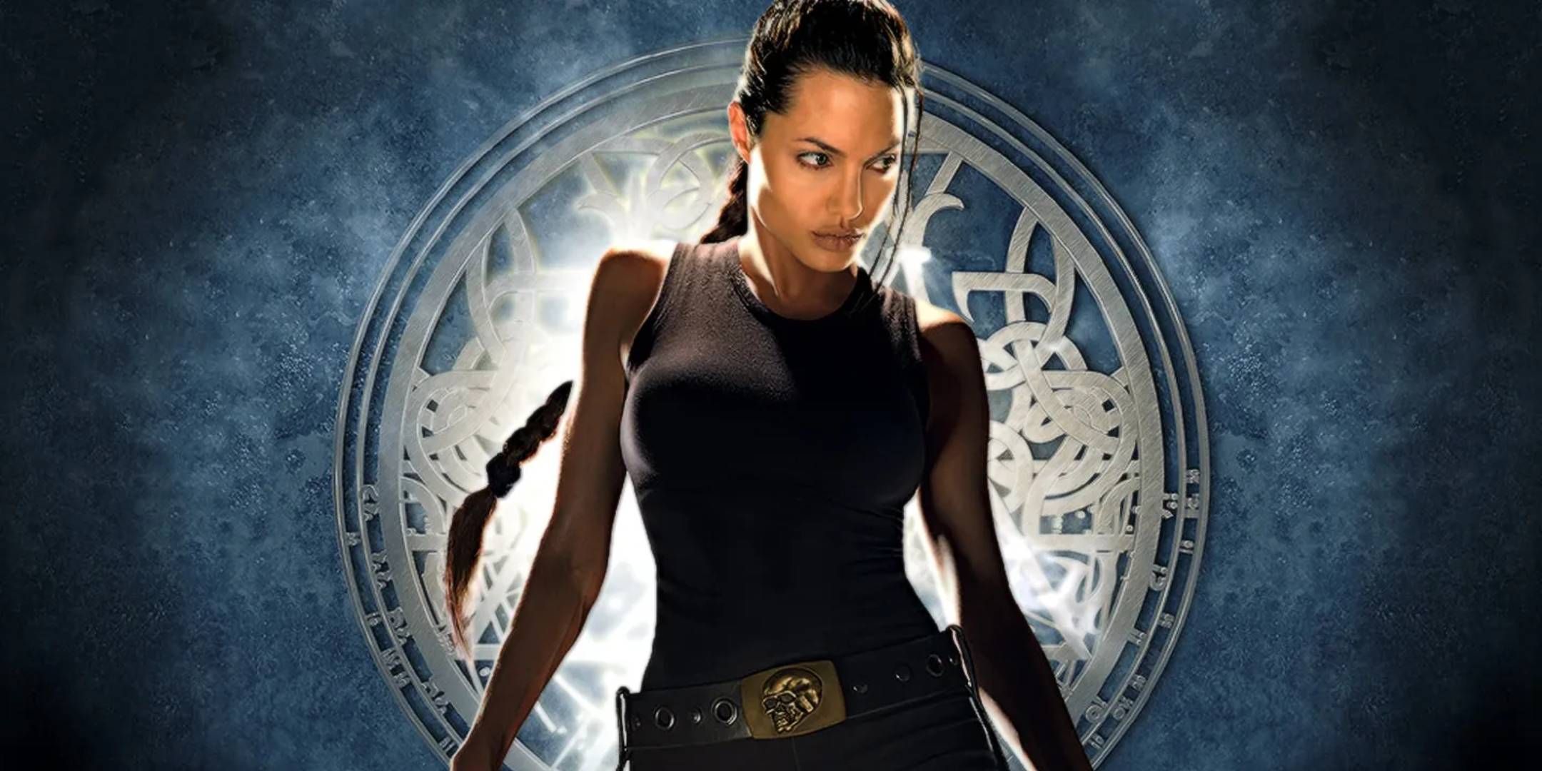 Angelina Jolie as Lara Croft in cover art.