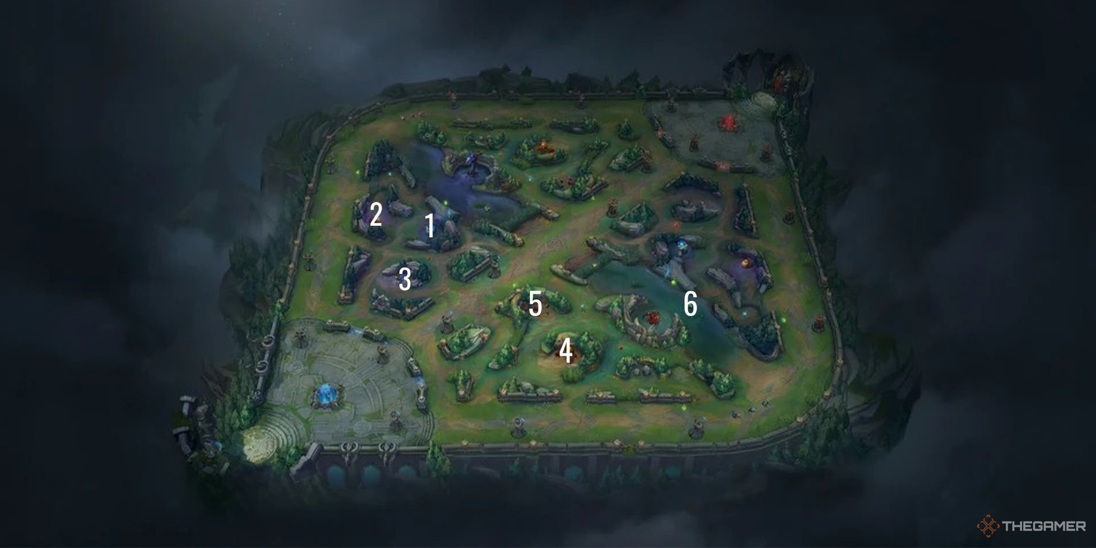 A LoL Wild Rift minimap marked from 1 to 6, highlighting the basic jungle pathing every Jungler should know.