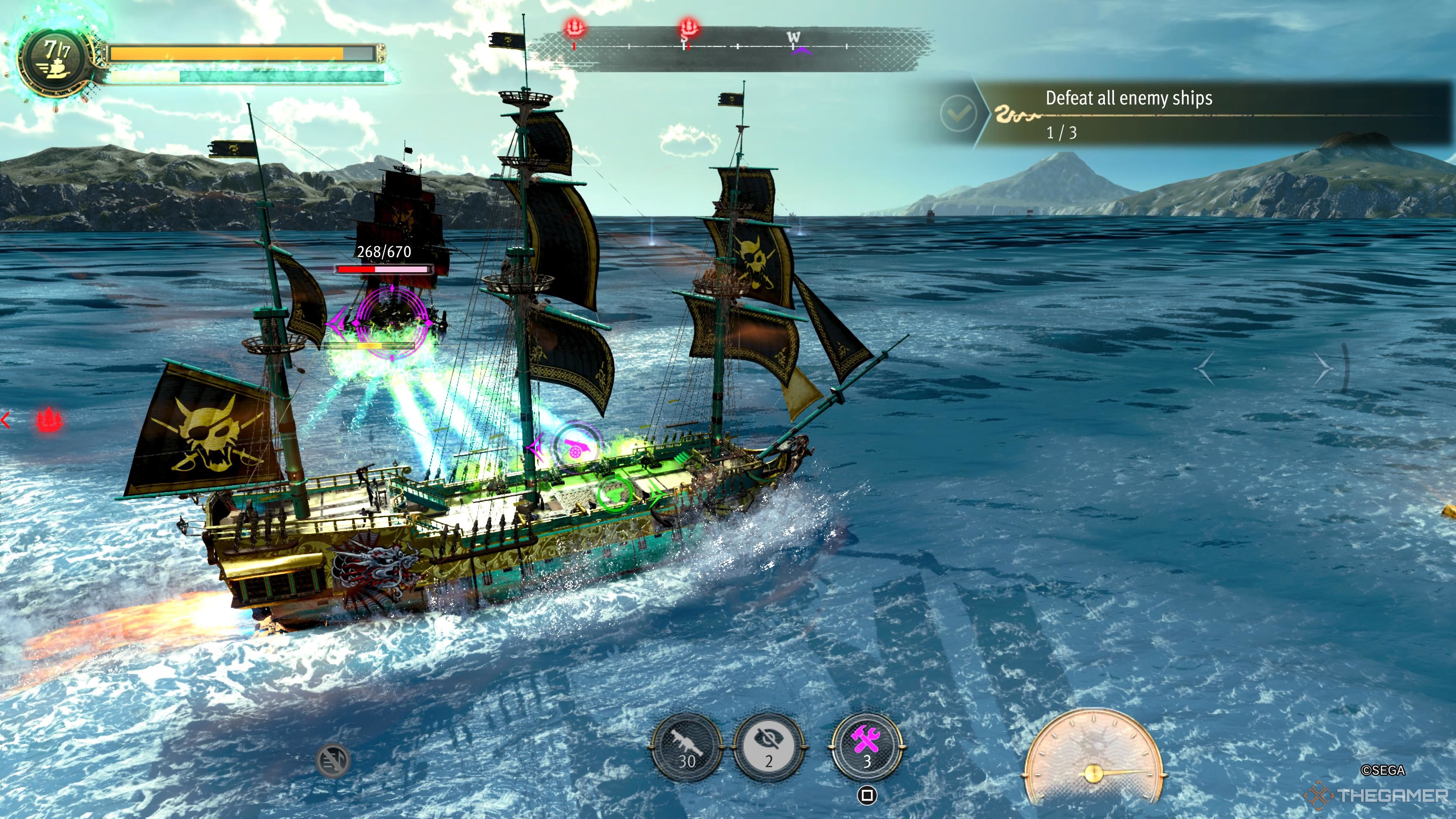 Like A Dragon Pirate Yakuza in Hawaii. Ship Combat. Boosting around an enemy ship while pelting them with lasers.