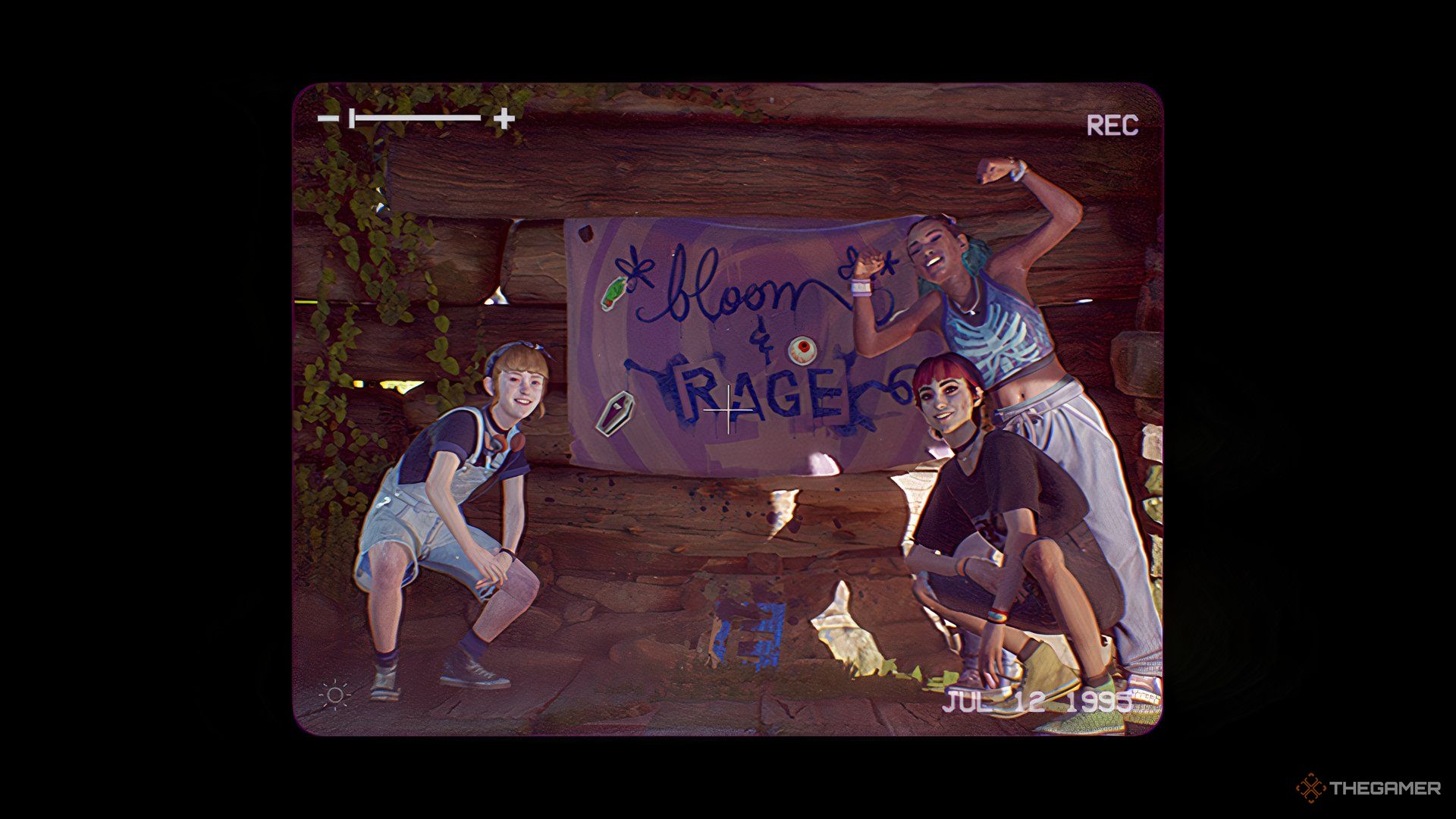 The girls posing inside the cabin in Lost Records: Bloom & Rage.