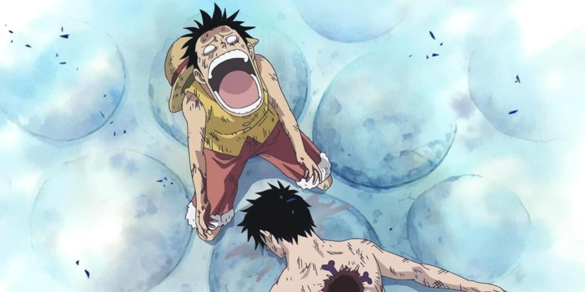 Luffy cries uncontrollably at Ace's death.