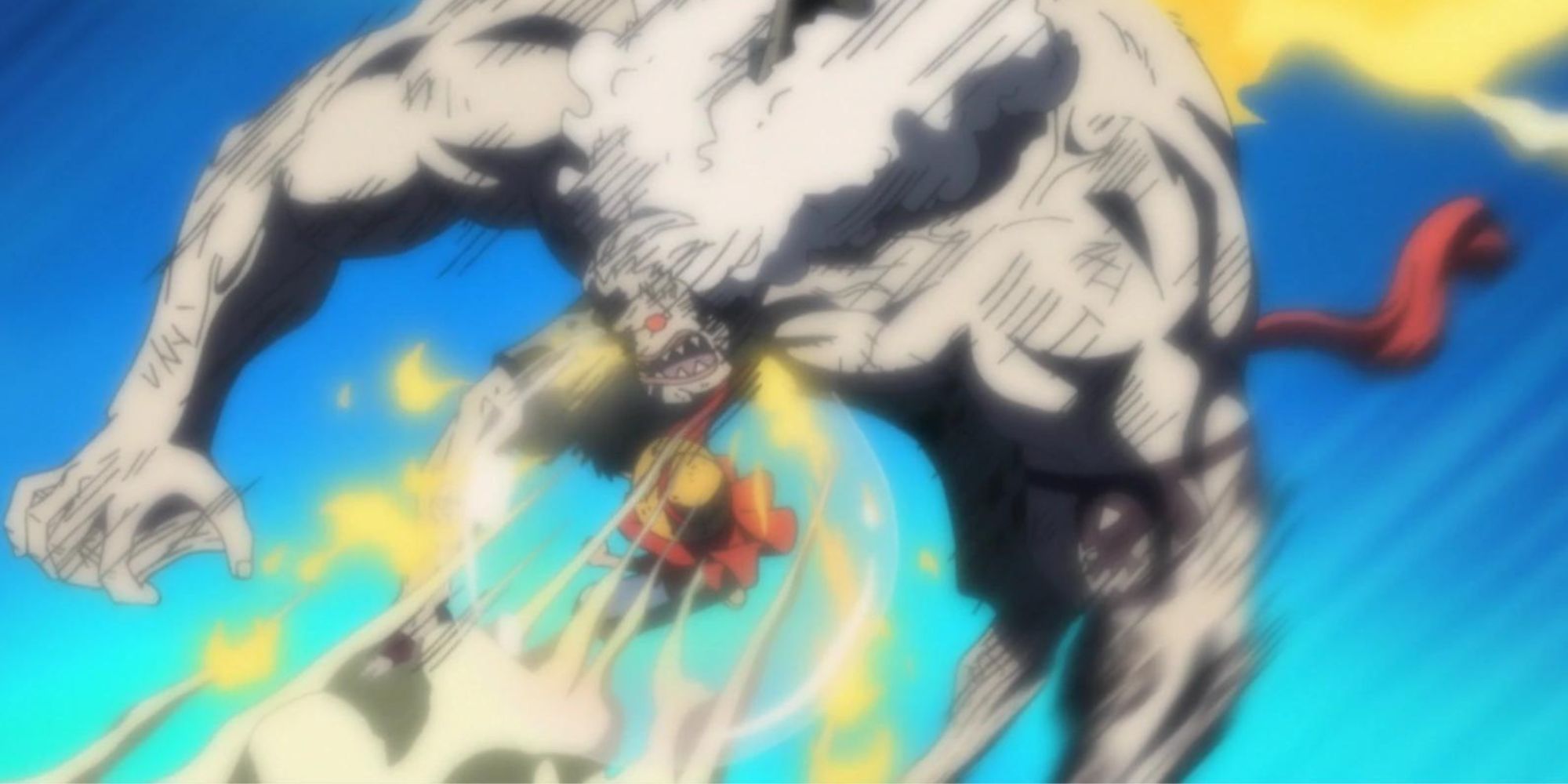 Luffy defeats Hody Jones with his Red Hawk.