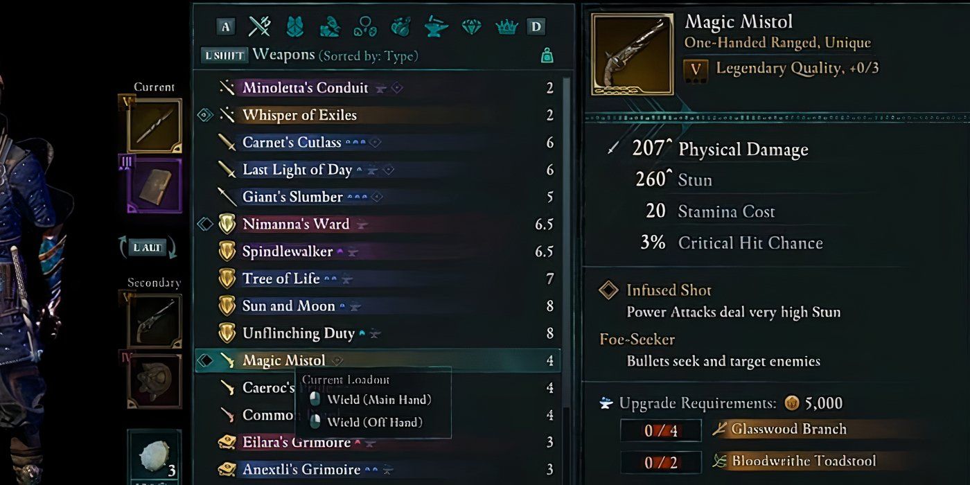 Magic Mistol pistol stats menu Avowed