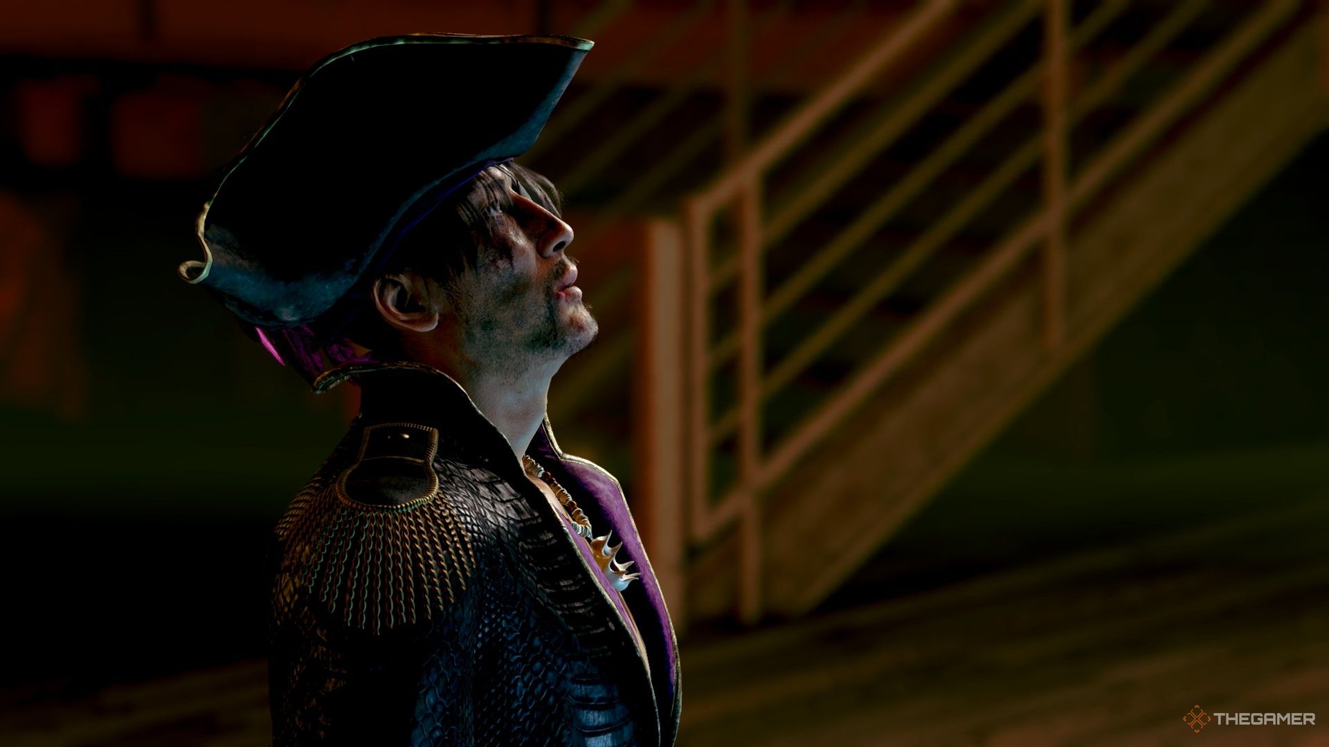 Majima looking above in Like a Dragon Pirate Yakuza in Hawaii.