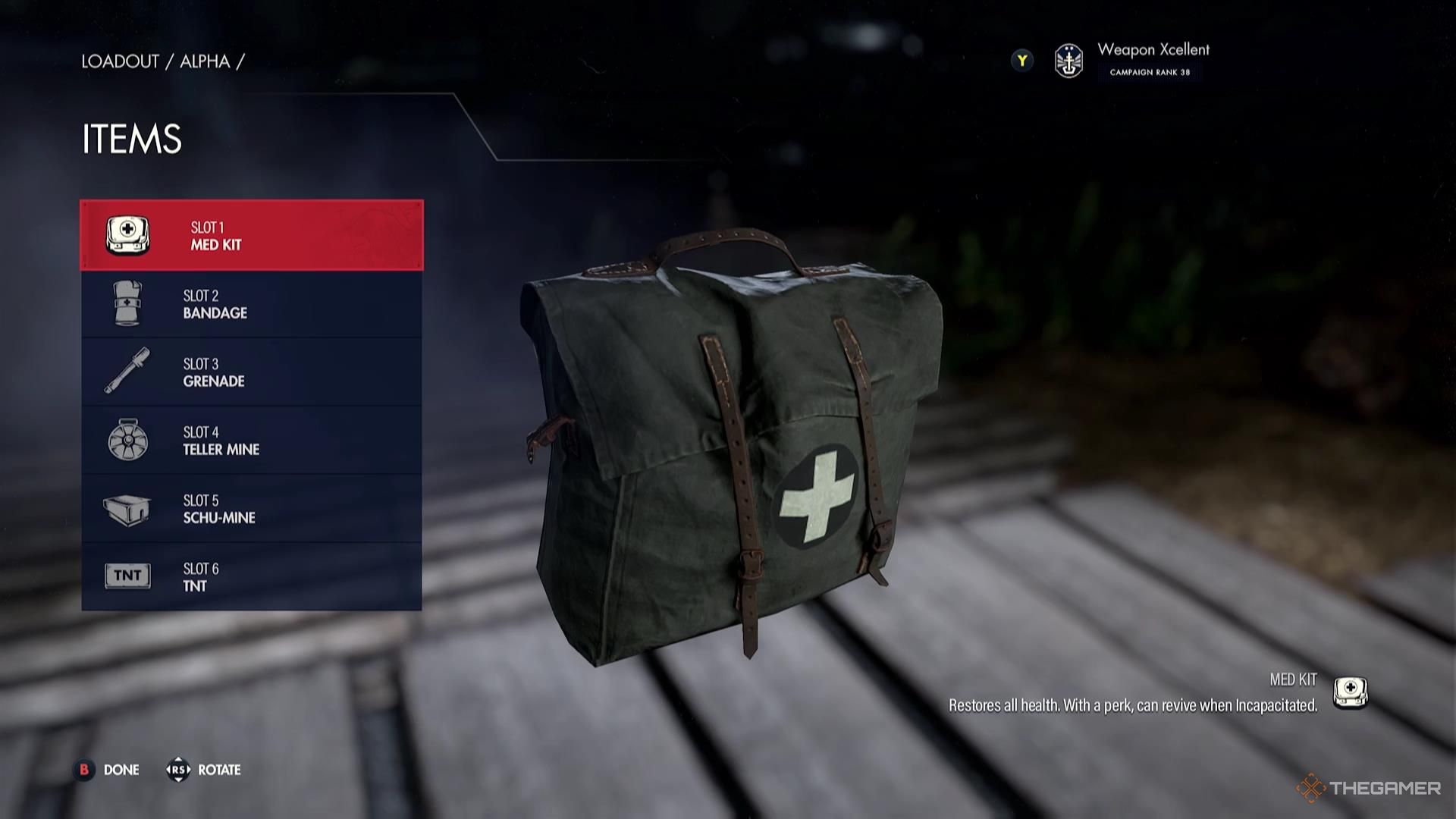 Med Kits in the loadout screen of Sniper Elite Resistance.