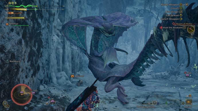 A hunter encounters the flying Hirabami monster in Monster Hunter Wilds.