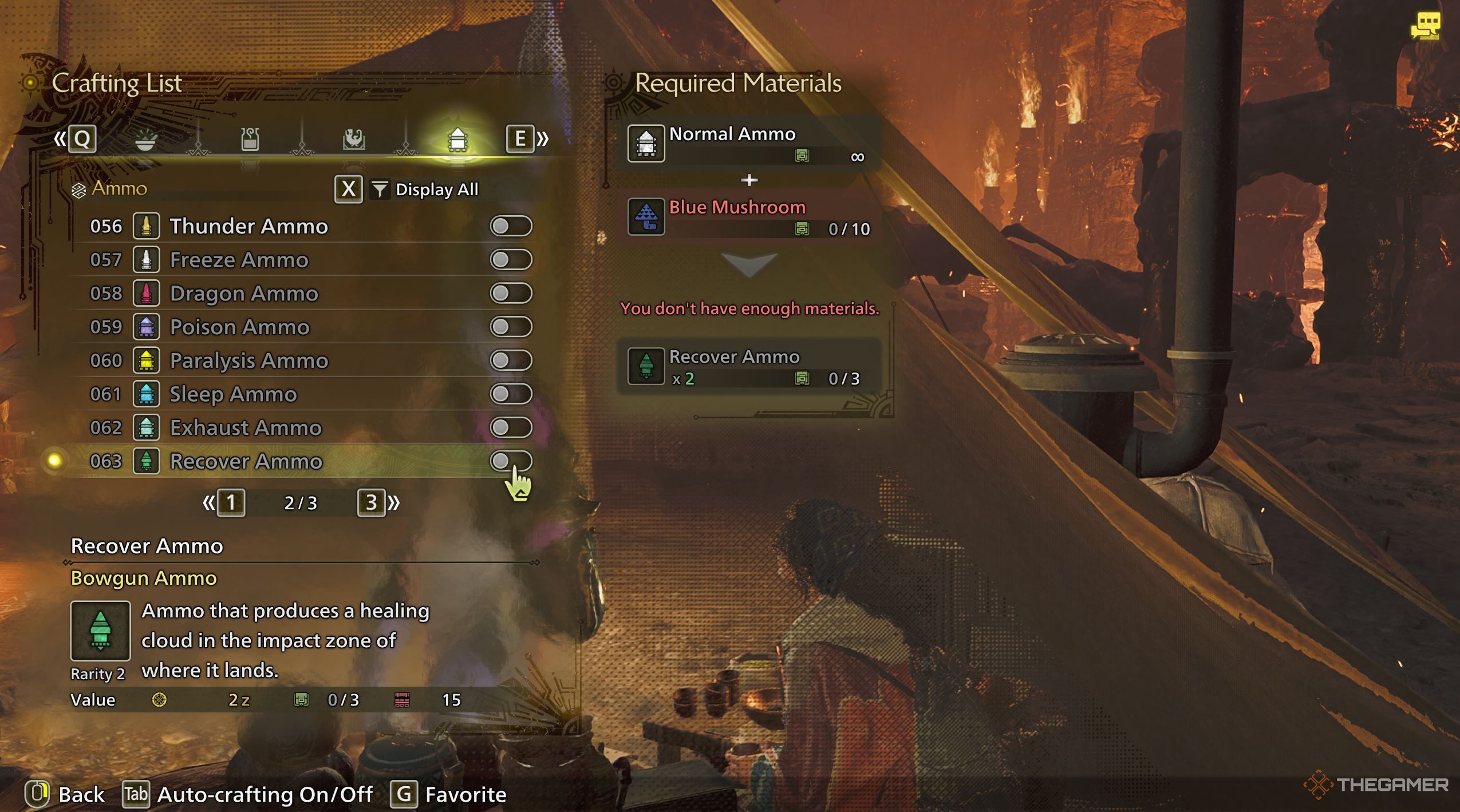 The ammo crafting list in Monster Hunter Wilds.