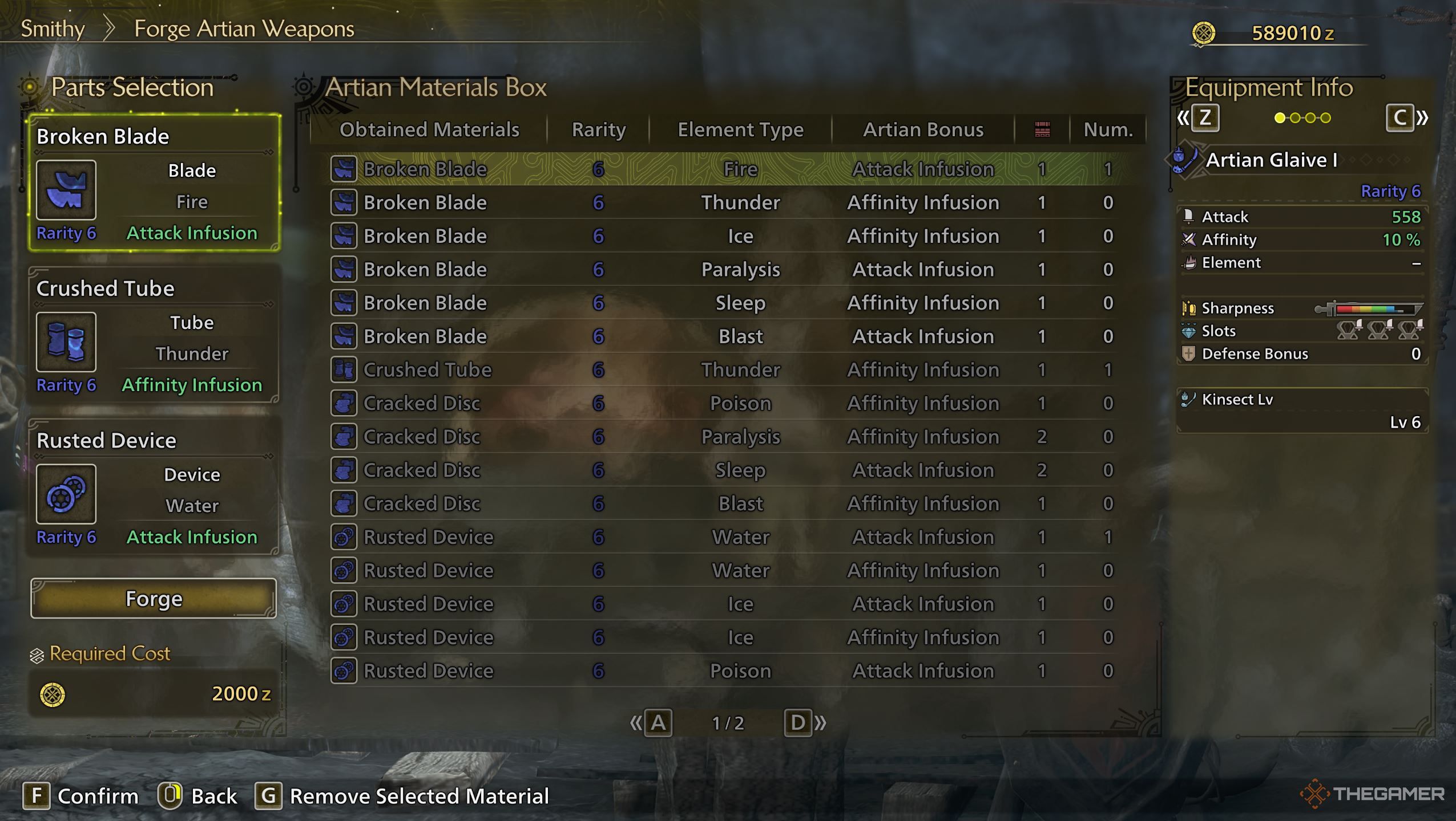 The Artian Weapon menu in Monster Hunter Wilds.