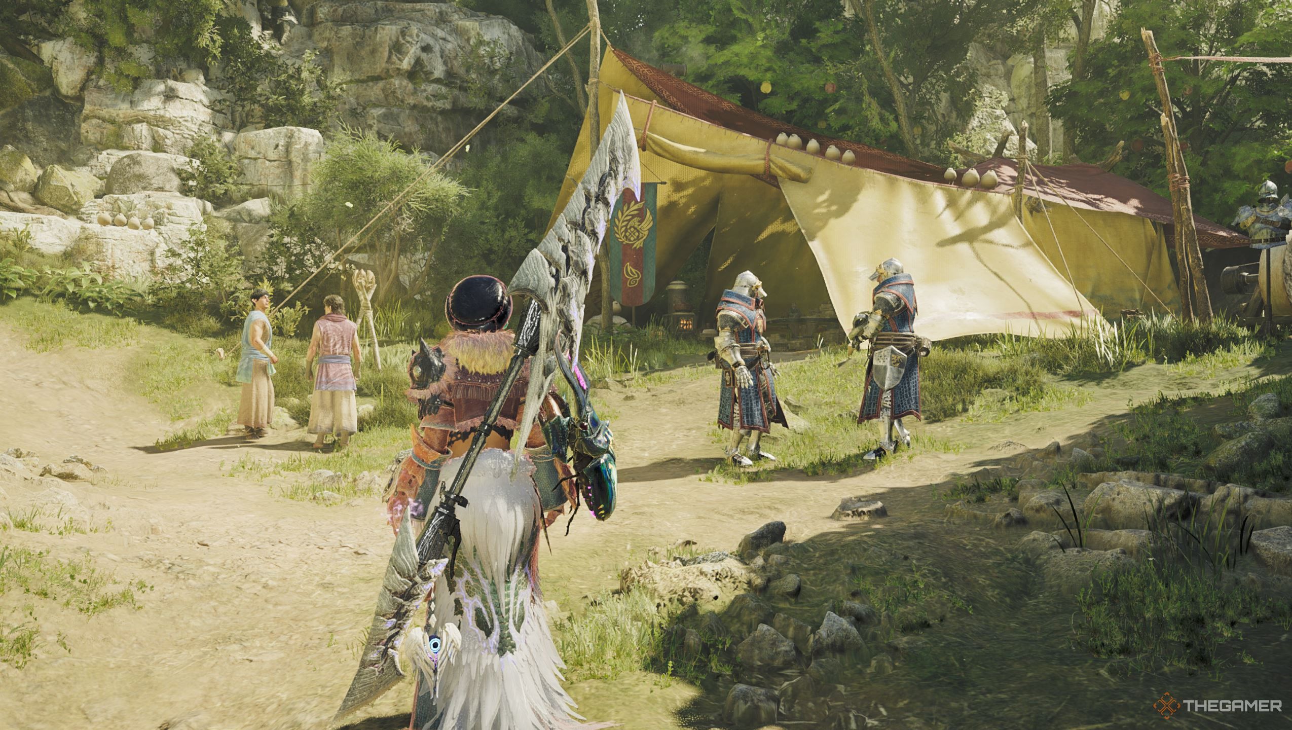 Two soldiers talking in Monster Hunter Wilds.