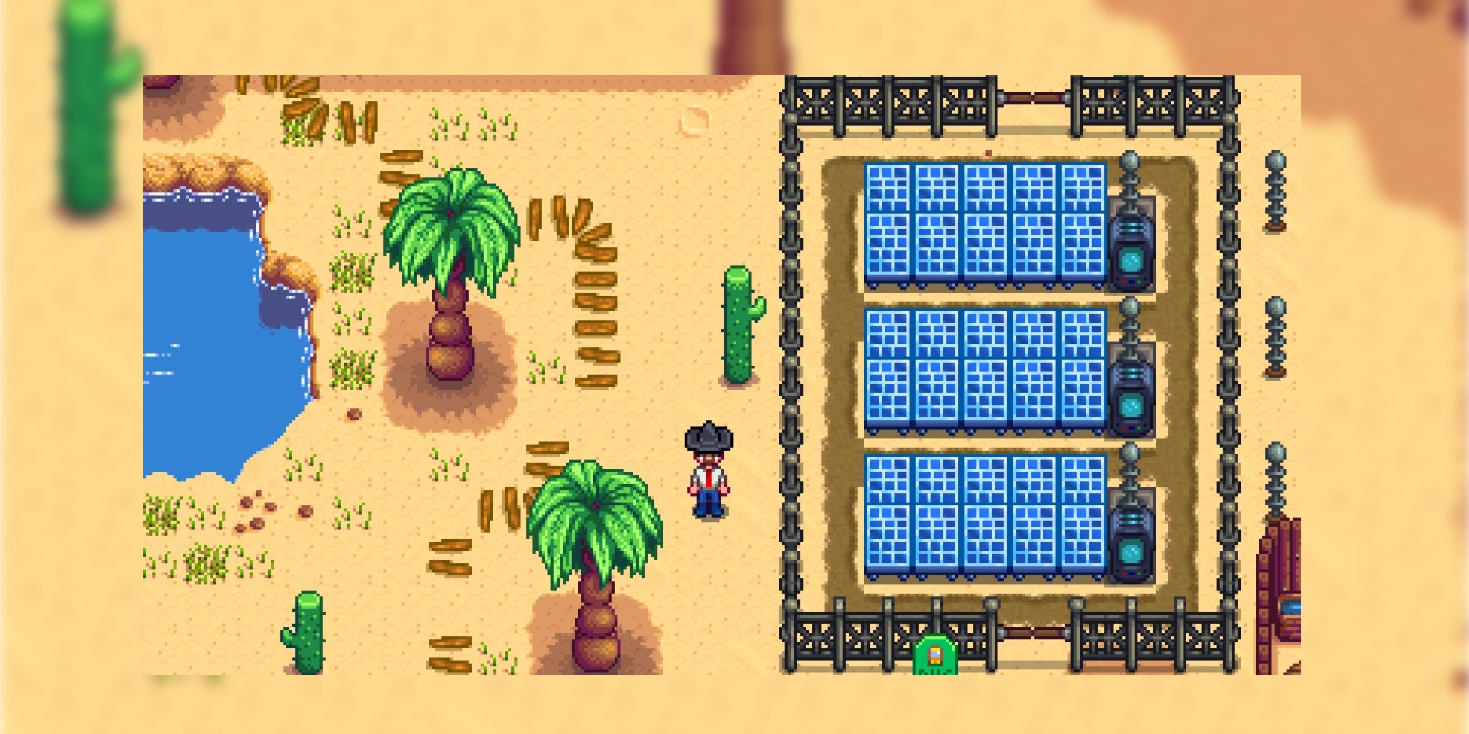 Solar Panels in the desert in Stardew Valley. 