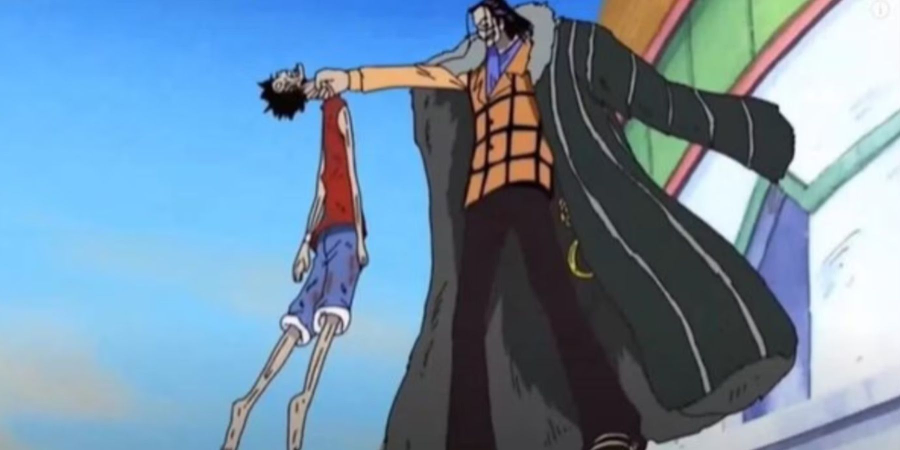 Crocodile dehydrates Luffy with the Sand-Sand Fruit in One Piece.