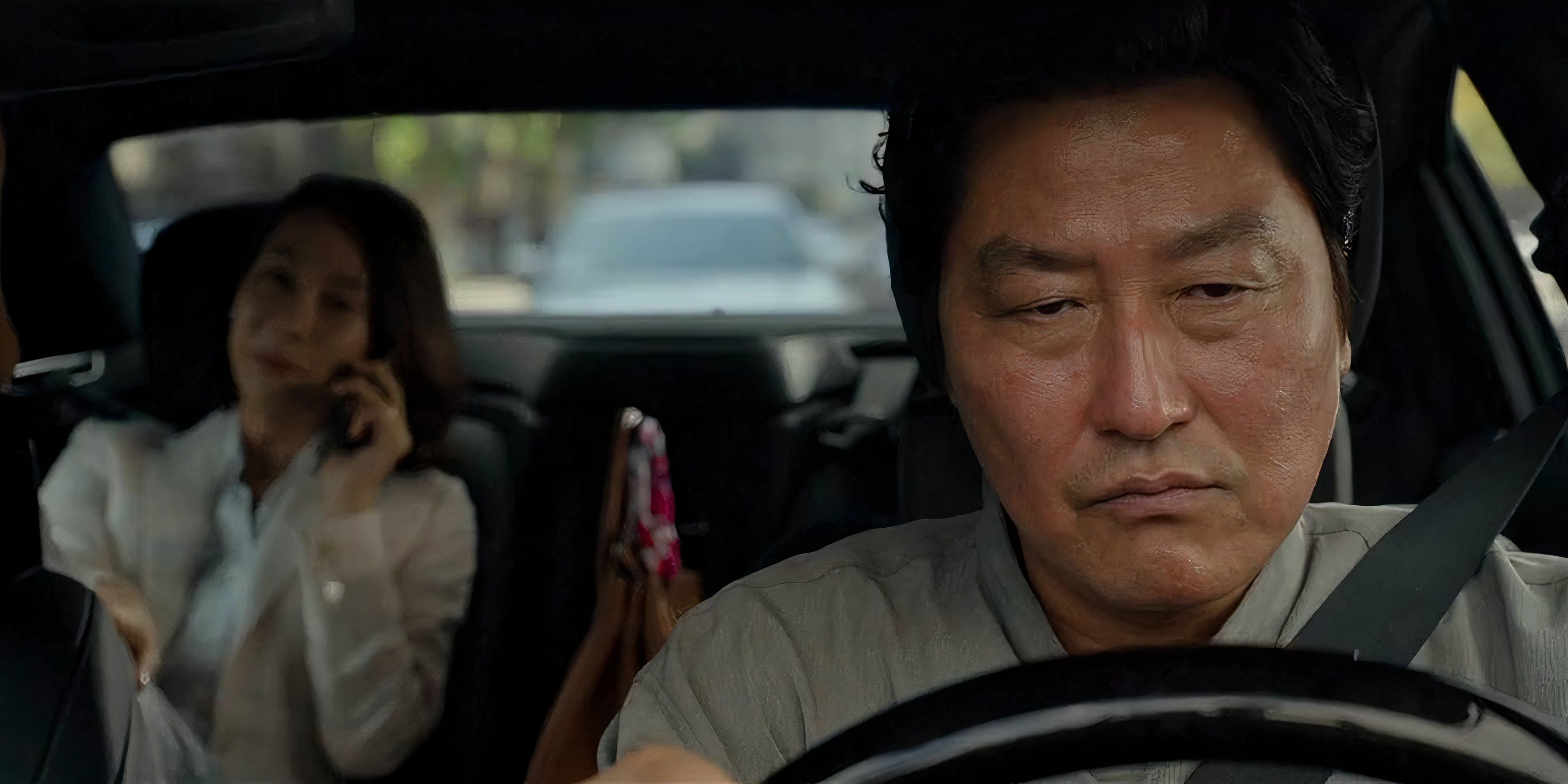 10 Best Korean Crime Movies a man drives a wealthy woman and looks unimpressed