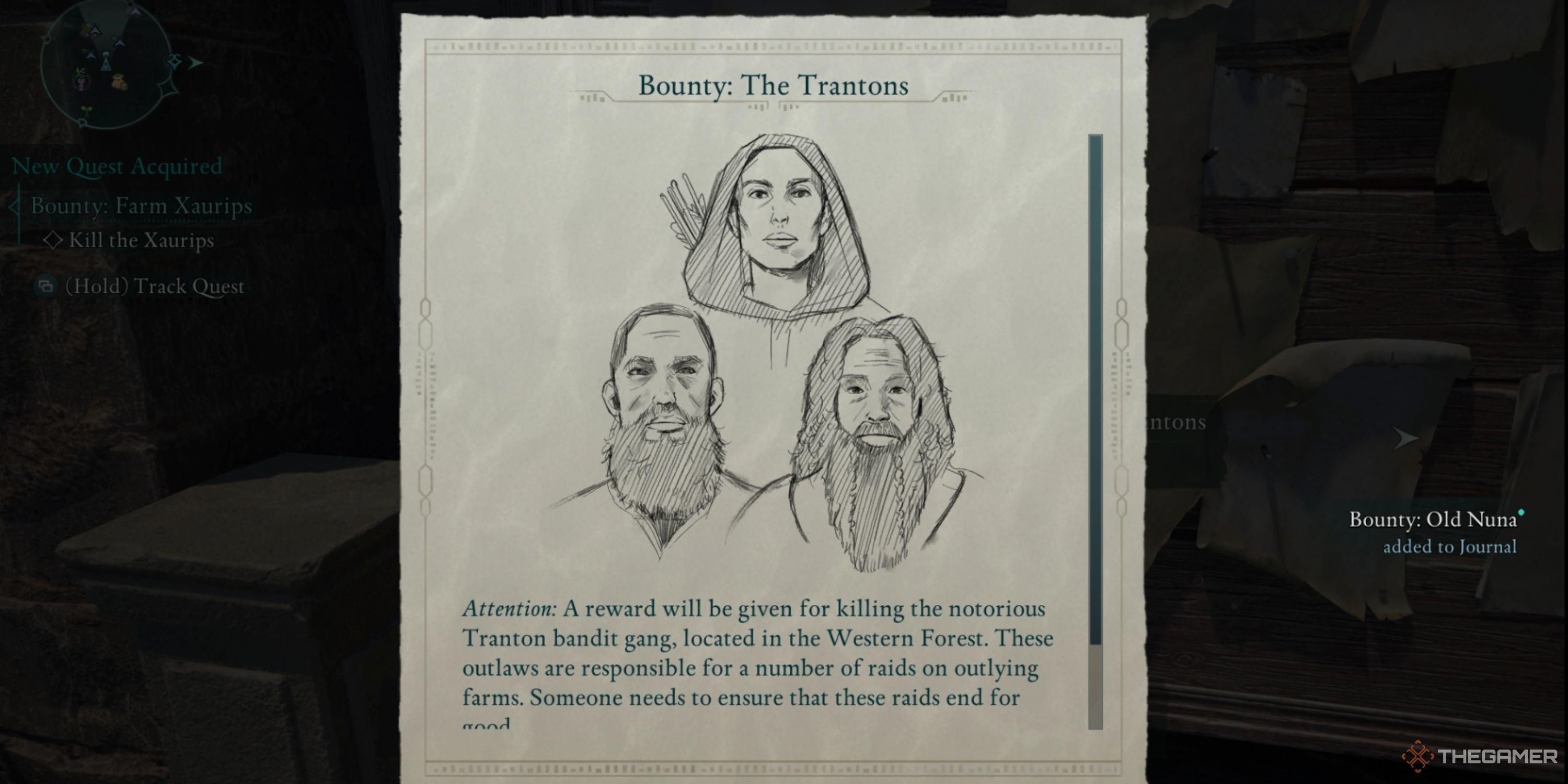 A screenshot of the Trantons bounty page in Avowed.