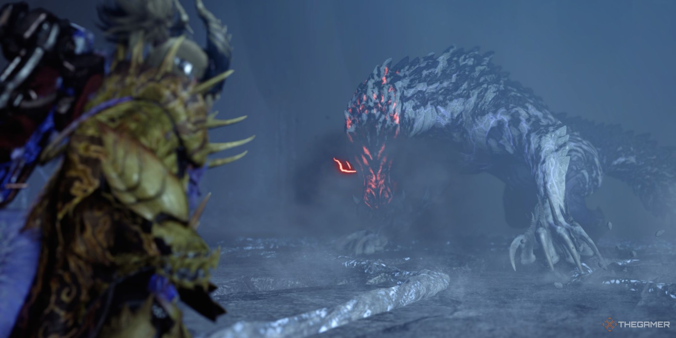 A guardian ebony odogaron approaching the player in monster hunter wilds.