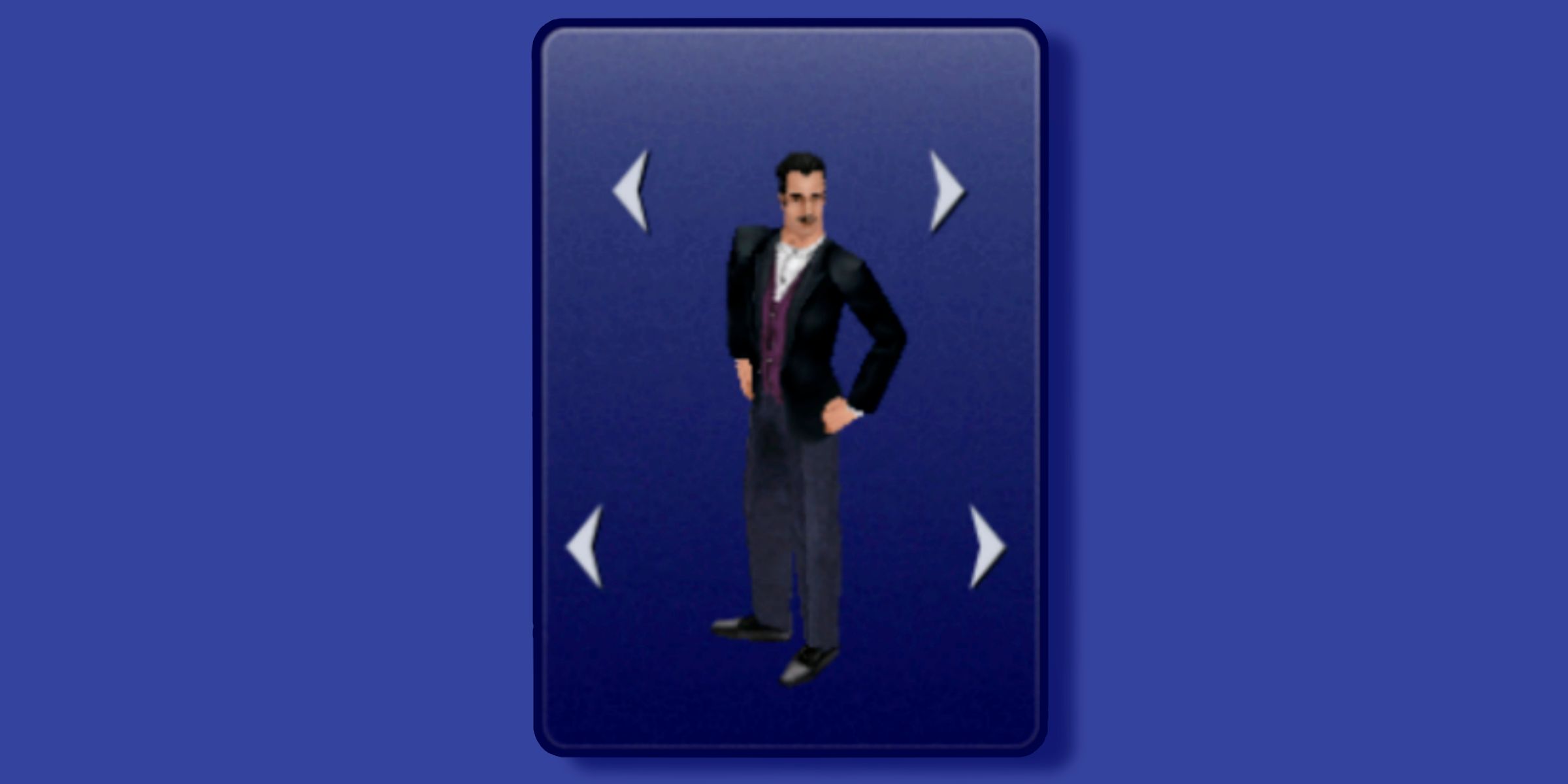 Mortimer Goth Wearing A Purple Shirt With A Long Tail Tuxedo Over The Top In The Sims 1 Legacy Collection.