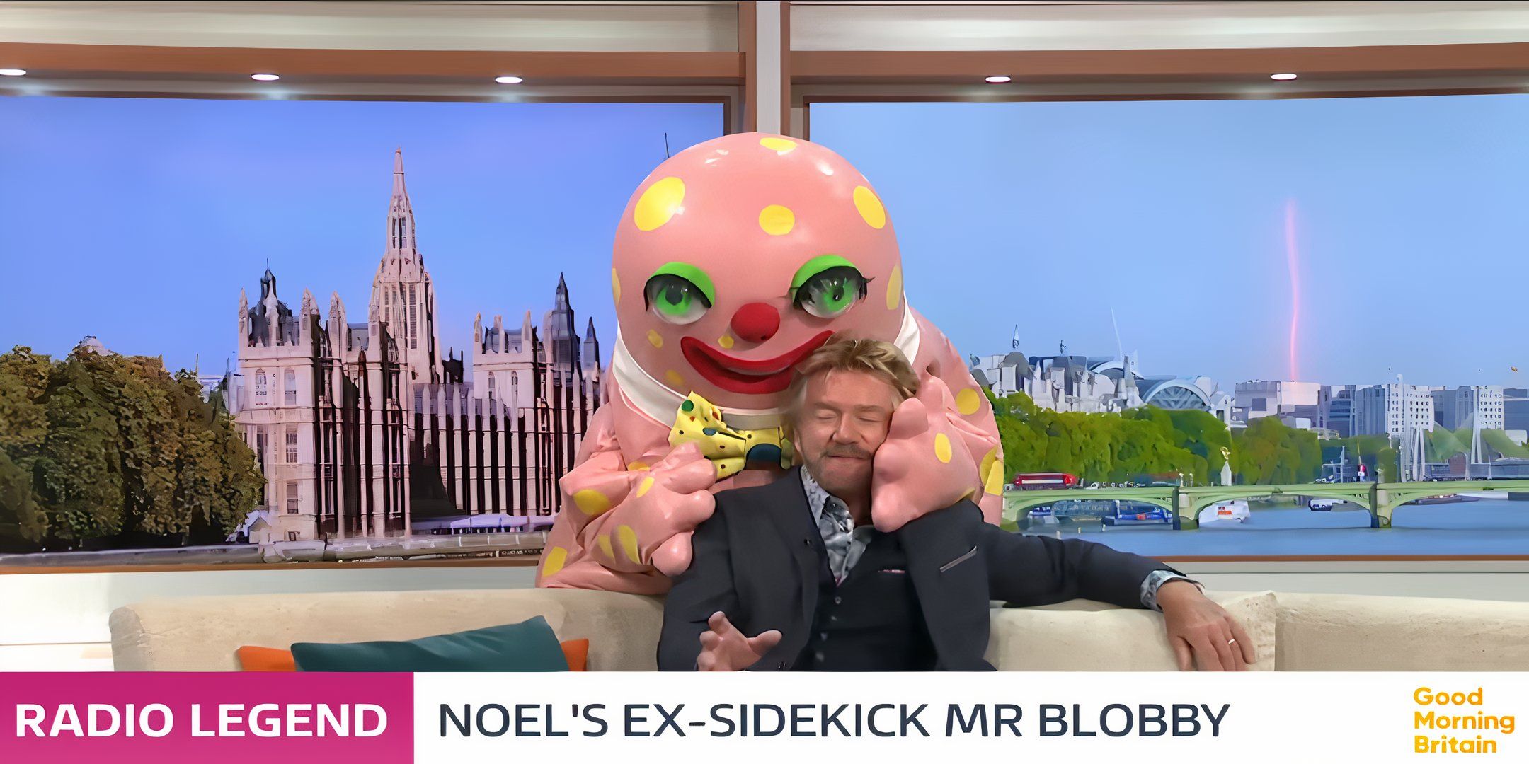 Mr Blobby and noel edmunds.