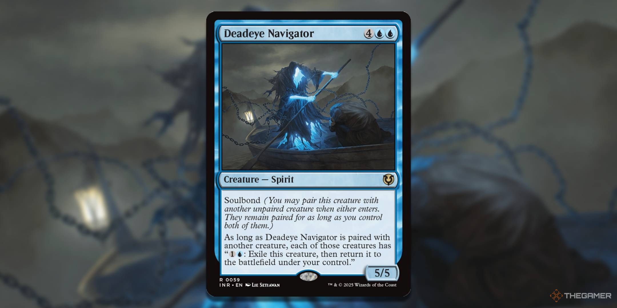 MTG Deadeye Naviatgor card with art in the background.