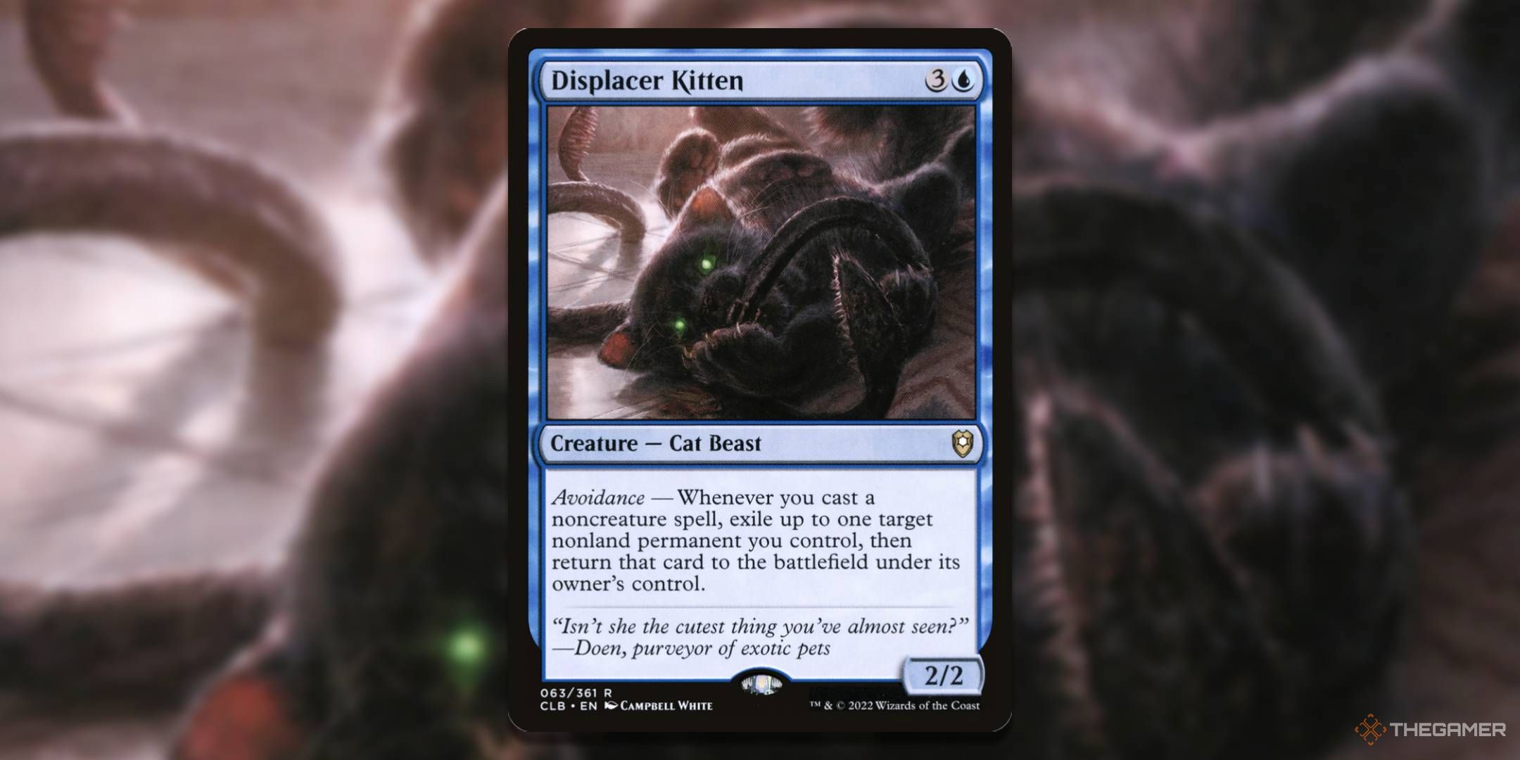 MTG Displacer Kitten card with art in the background.